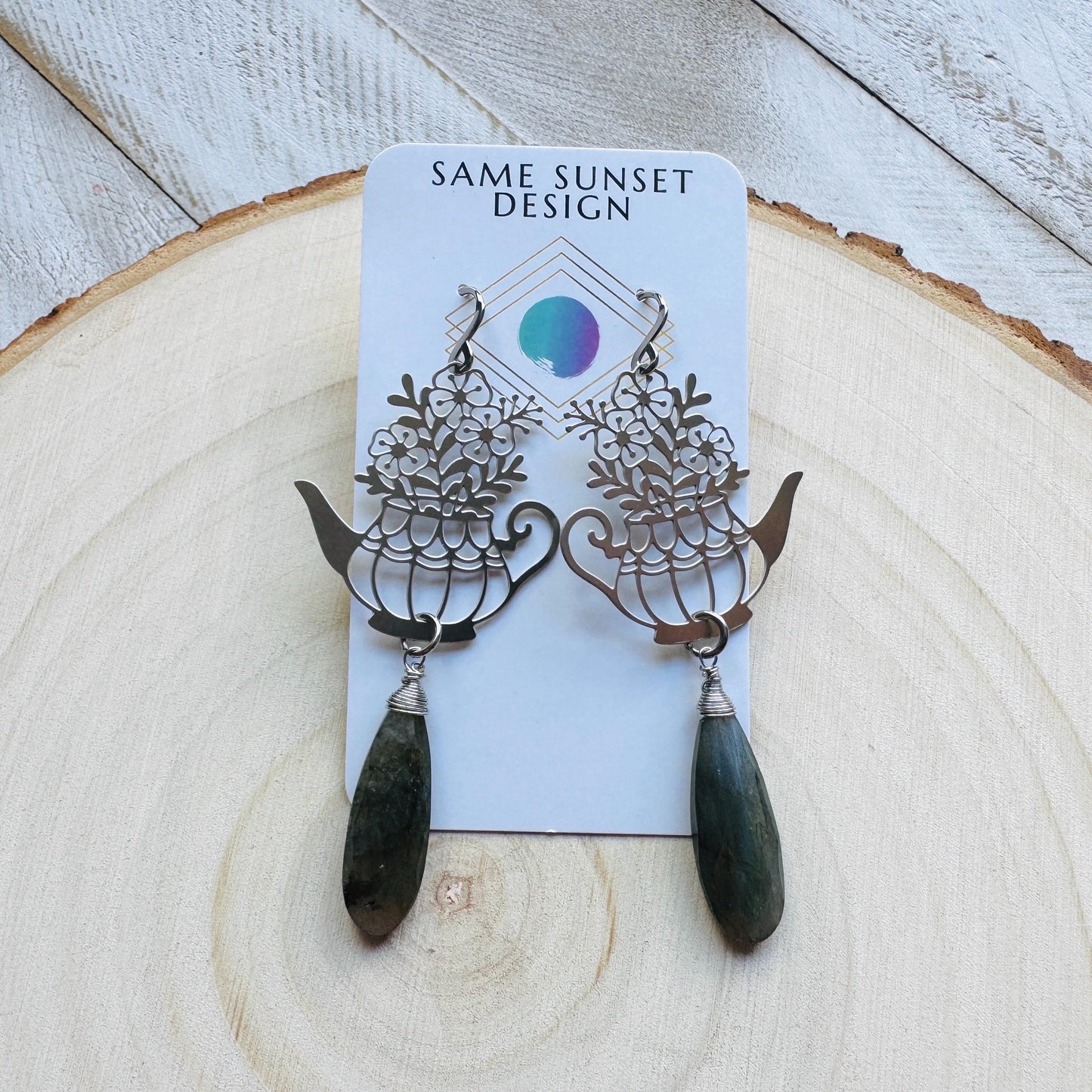 Labradorite Earrings Dangle, Tea Kettle Earrings, Unique Gifts for Women, Birthday Gift Ideas, Birthday Gift for Girlfriend, Boho Chic