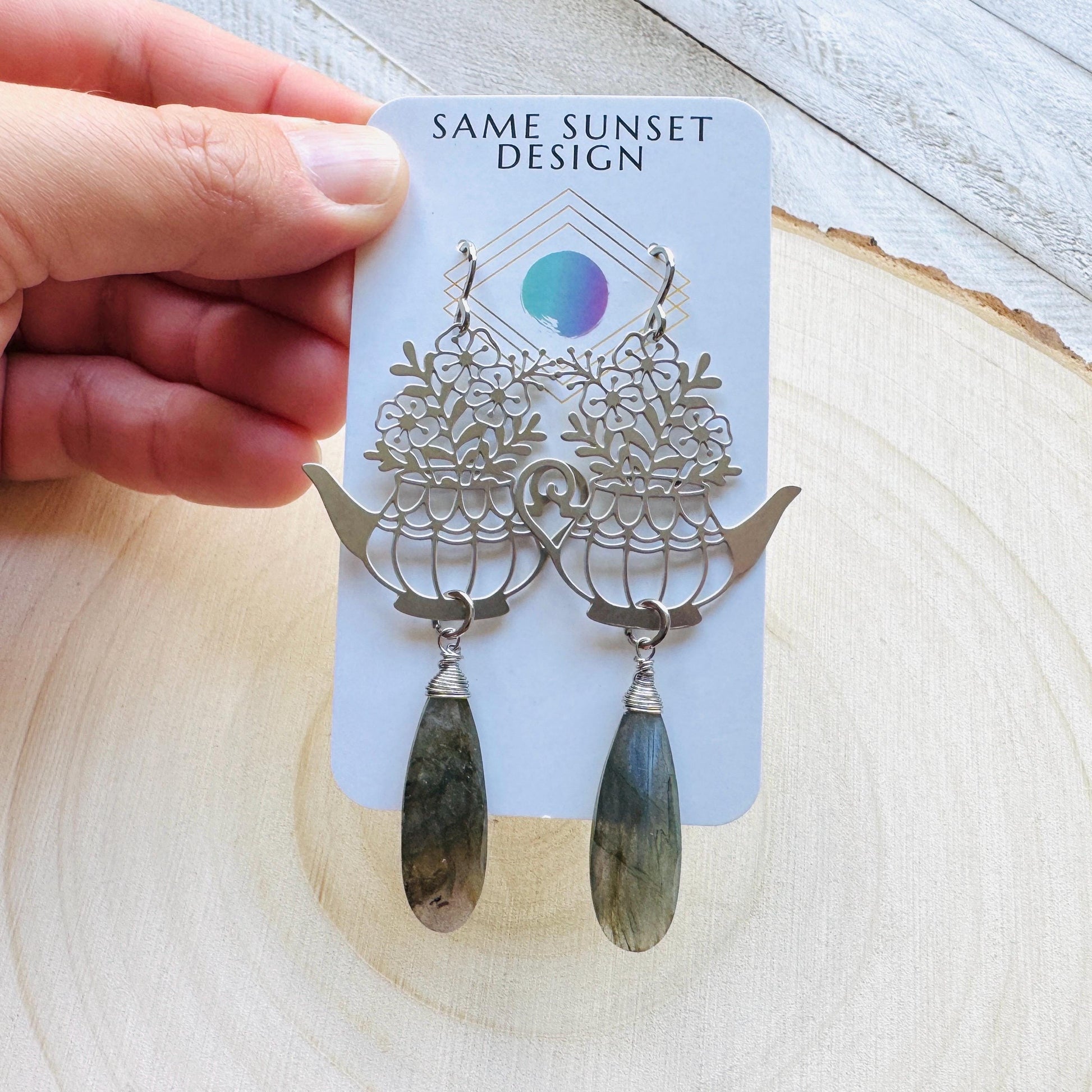 Labradorite Earrings Dangle, Tea Kettle Earrings, Unique Gifts for Women, Birthday Gift Ideas, Birthday Gift for Girlfriend, Boho Chic