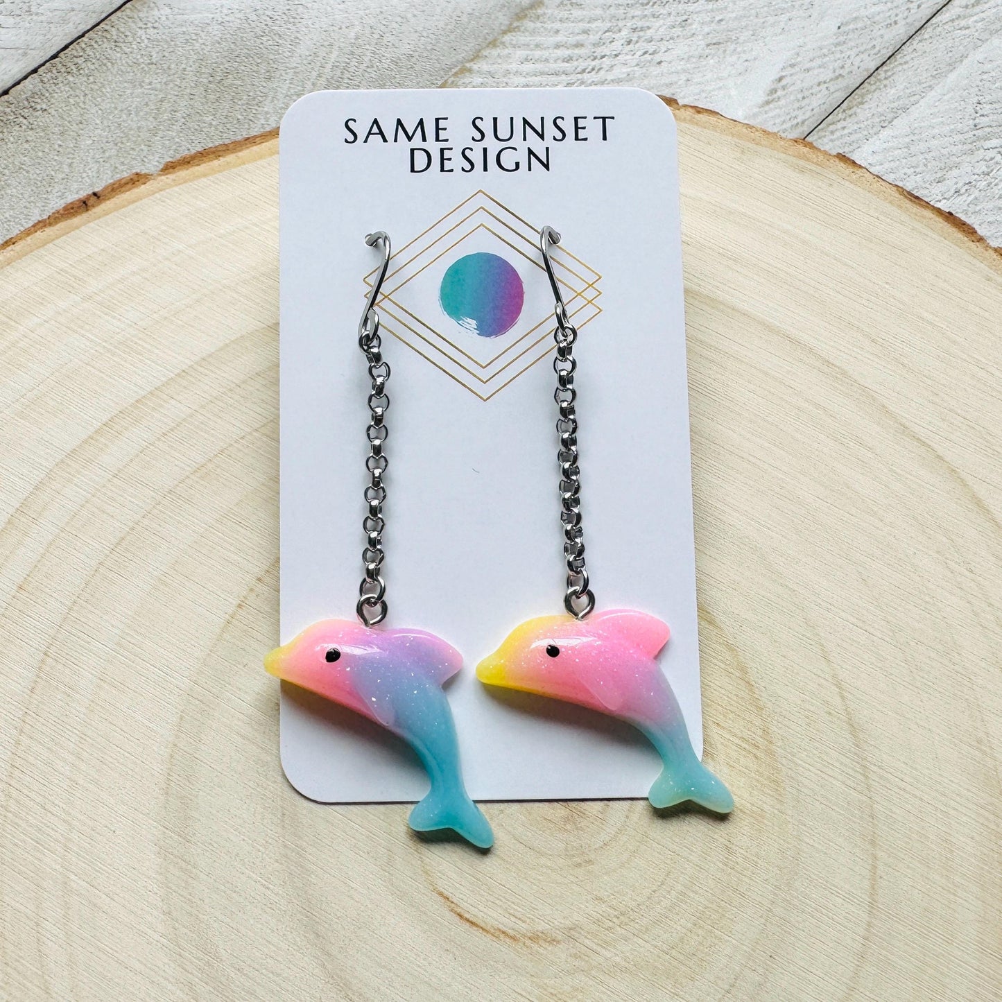 Dolphin Earrings, Animal Earrings Silver, Kawaii Jewelry, Pastel Earrings, Unique Birthday Gift for Mom, Nerdy Gifts for Women, Teacher Gift