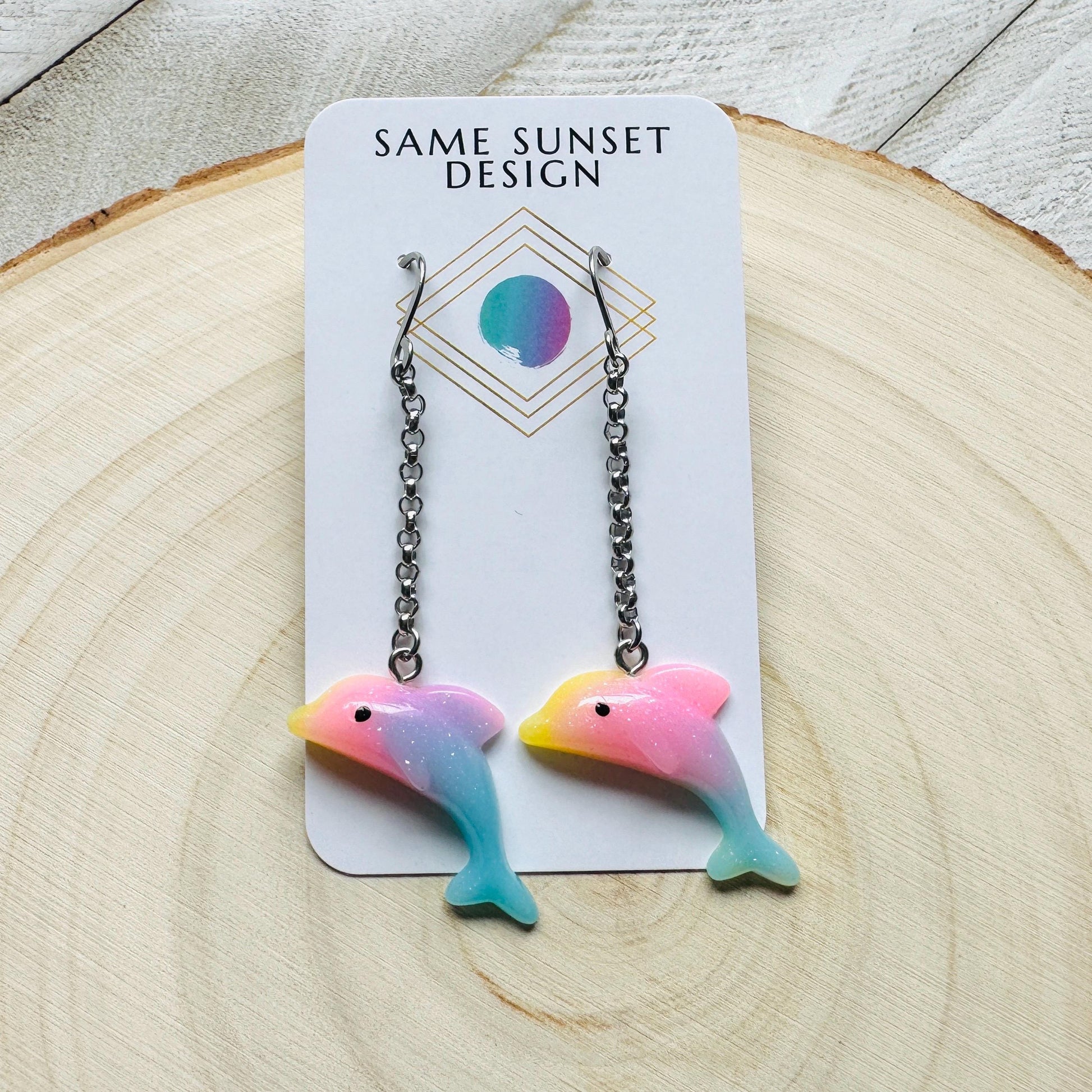 Dolphin Earrings, Animal Earrings Silver, Kawaii Jewelry, Pastel Earrings, Unique Birthday Gift for Mom, Nerdy Gifts for Women, Teacher Gift