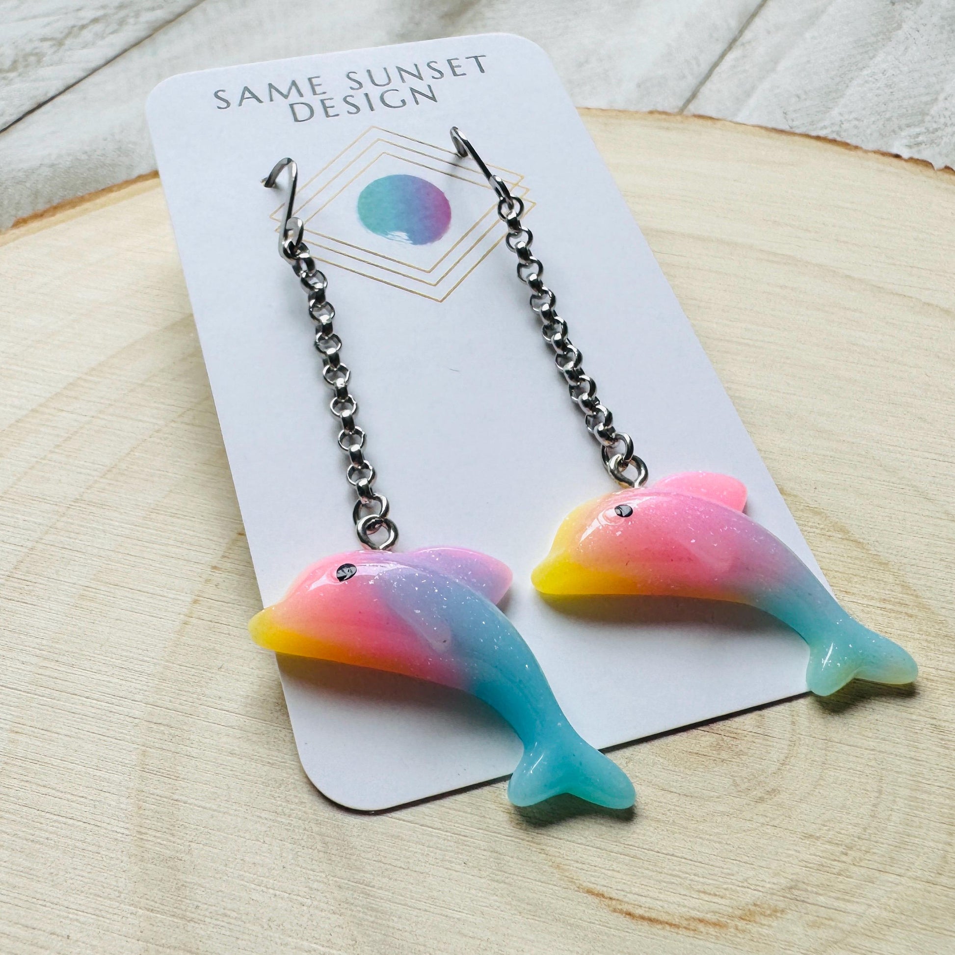 Dolphin Earrings, Animal Earrings Silver, Kawaii Jewelry, Pastel Earrings, Unique Birthday Gift for Mom, Nerdy Gifts for Women, Teacher Gift
