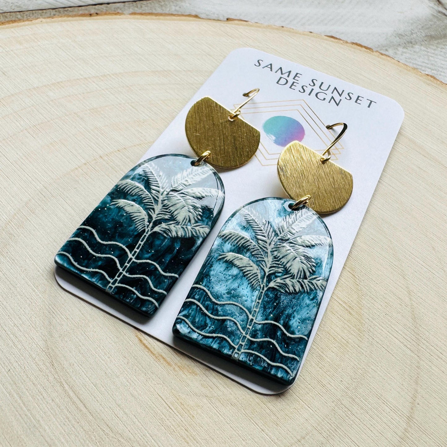 Palm Tree Earrings, Tropical Plant Earrings, Vacation Jewelry, Brass Dangle Earrings, Anniversary Gift for Girlfriend, Bridesmaid Jewelry