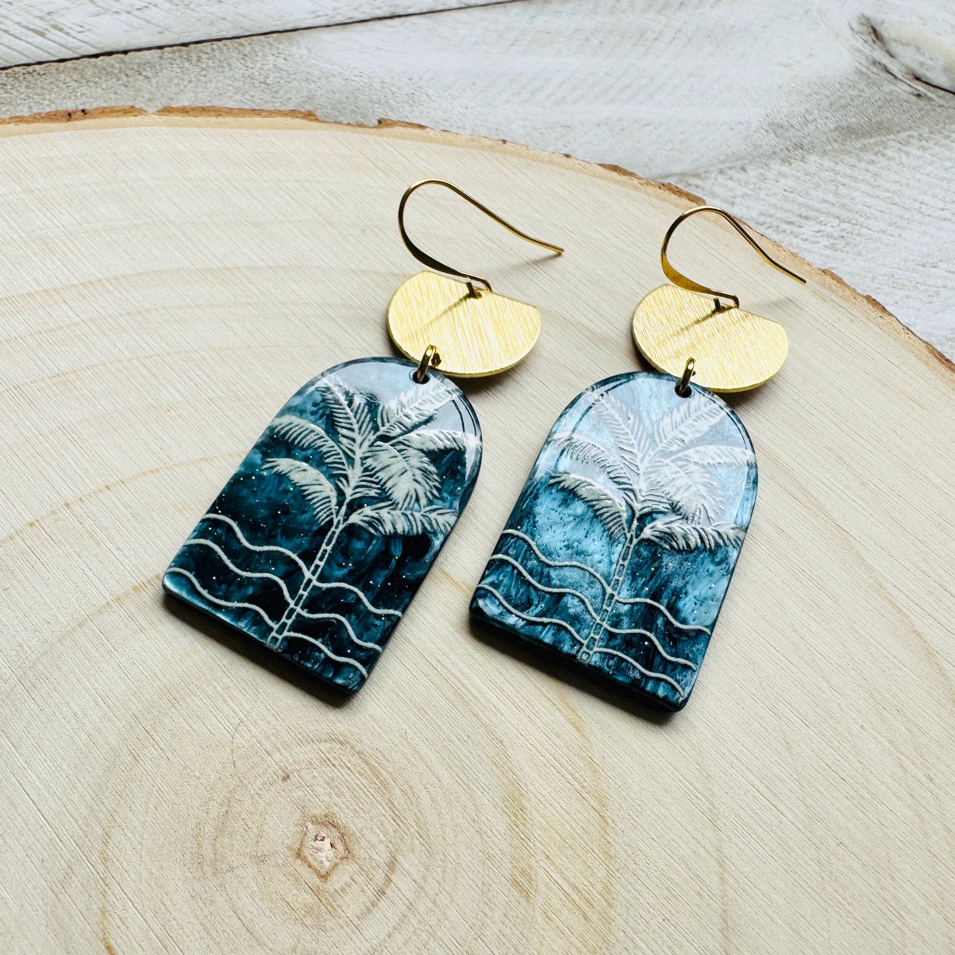 Palm Tree Earrings, Tropical Plant Earrings, Vacation Jewelry, Brass Dangle Earrings, Anniversary Gift for Girlfriend, Bridesmaid Jewelry