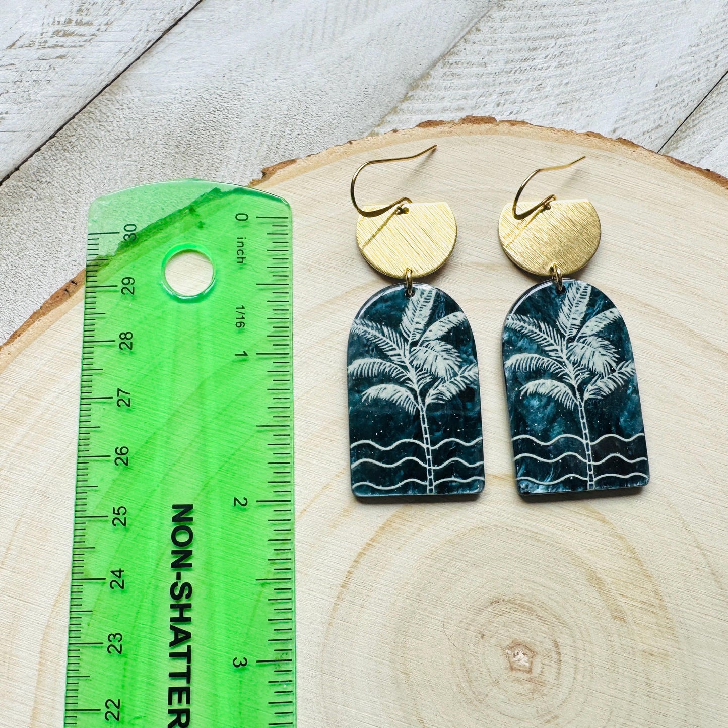 Palm Tree Earrings, Tropical Plant Earrings, Vacation Jewelry, Brass Dangle Earrings, Anniversary Gift for Girlfriend, Bridesmaid Jewelry