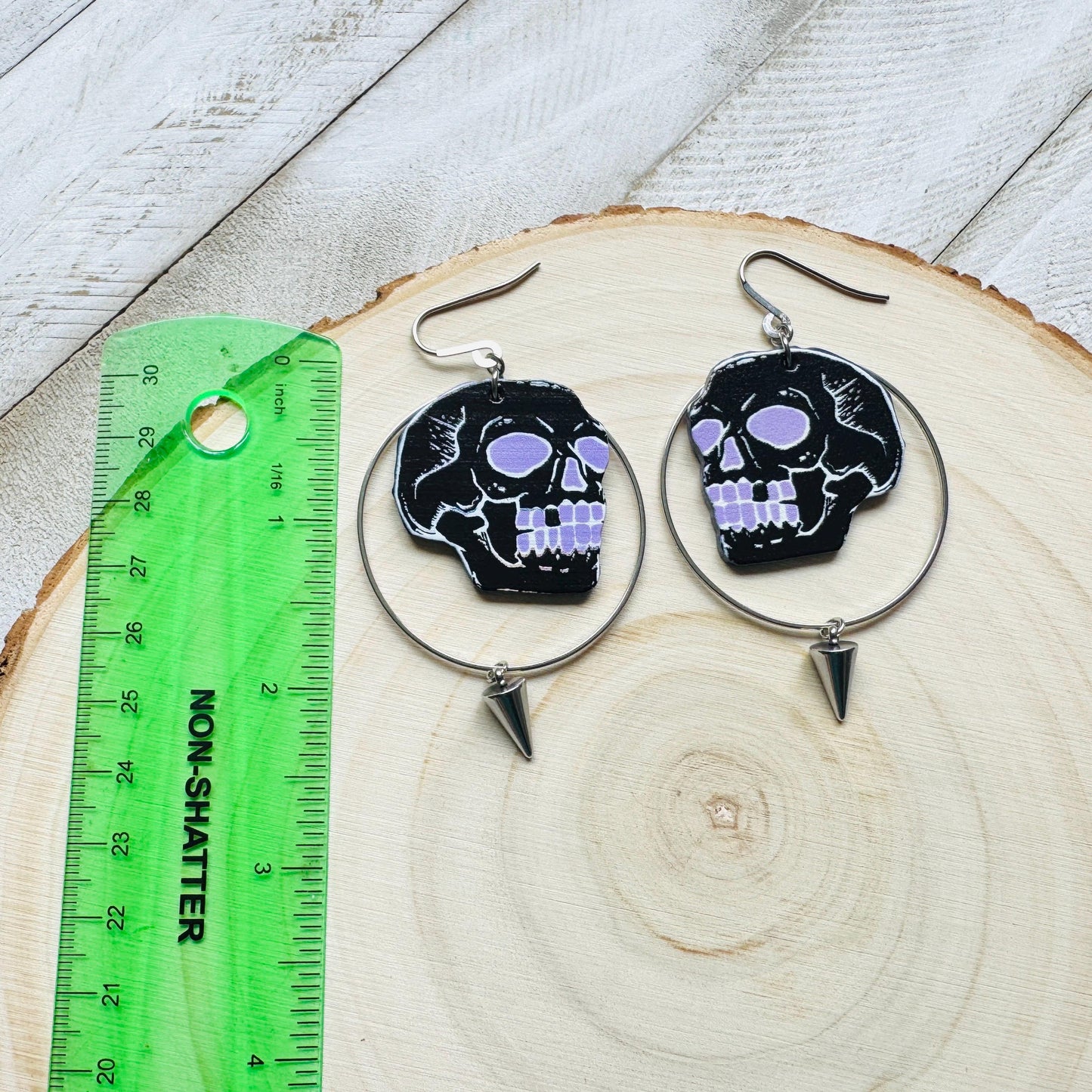 Skull Earrings, Spike Earrings, Punk Jewelry, Industrial Earrings, Pastel Goth, Gothic Earrings for Women, Birthday Gift for Mom, Purple