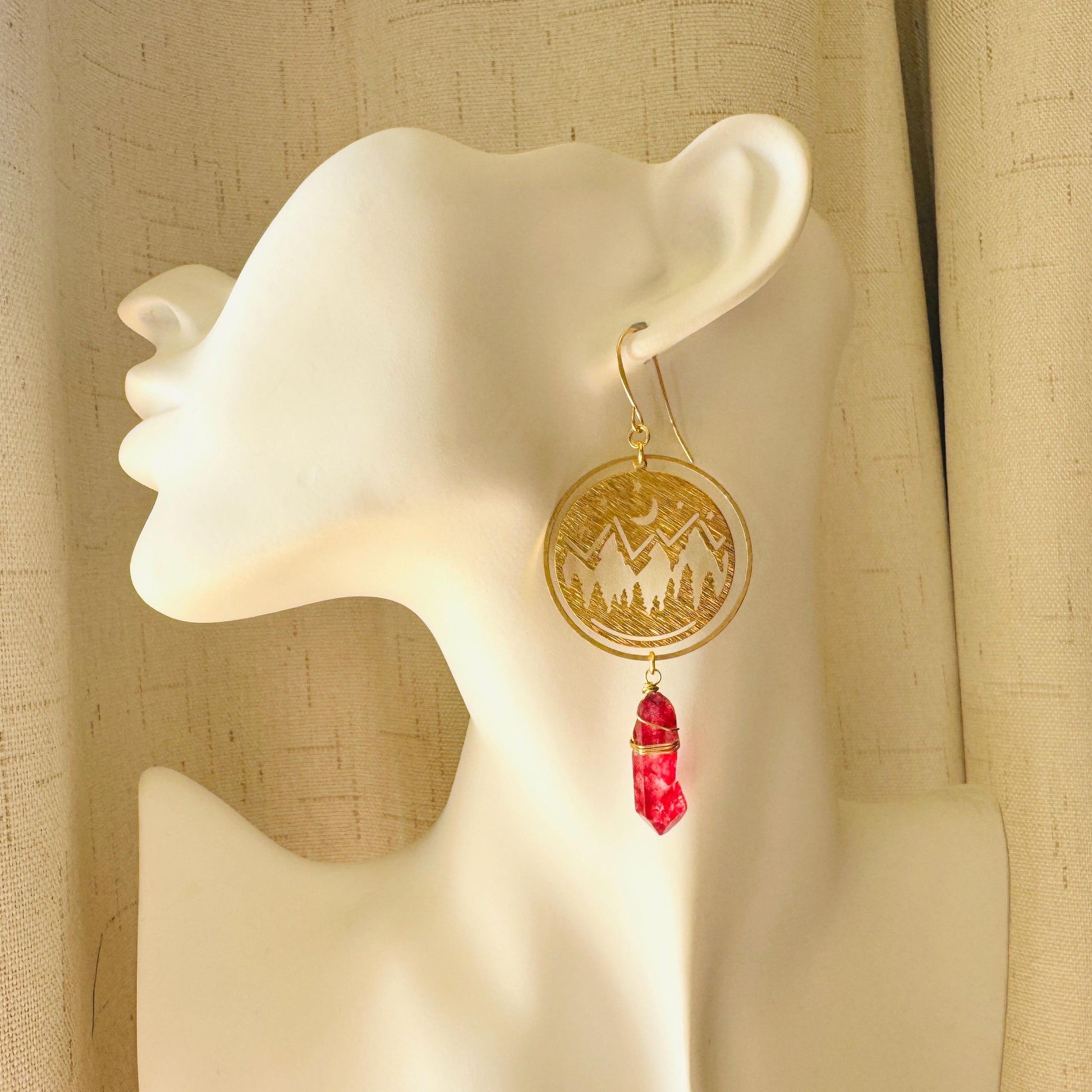 Mountain Earrings, Red Quartz Drop Earrings, Quartz Earrings, Celestial Earrings Gold, Corporate Goth, Unique Gifts for Women Birthday