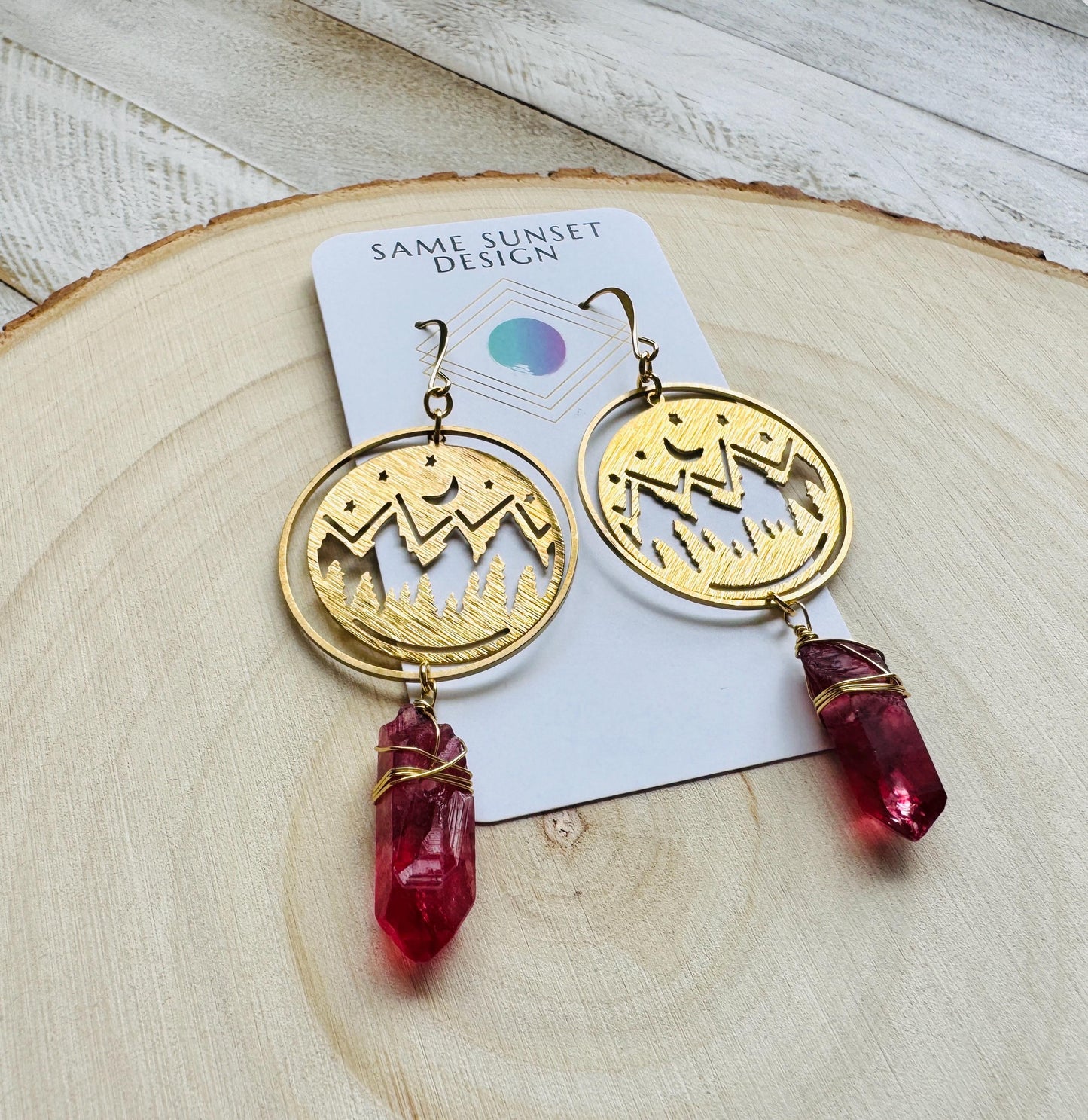 Mountain Earrings, Red Quartz Drop Earrings, Quartz Earrings, Celestial Earrings Gold, Corporate Goth, Unique Gifts for Women Birthday