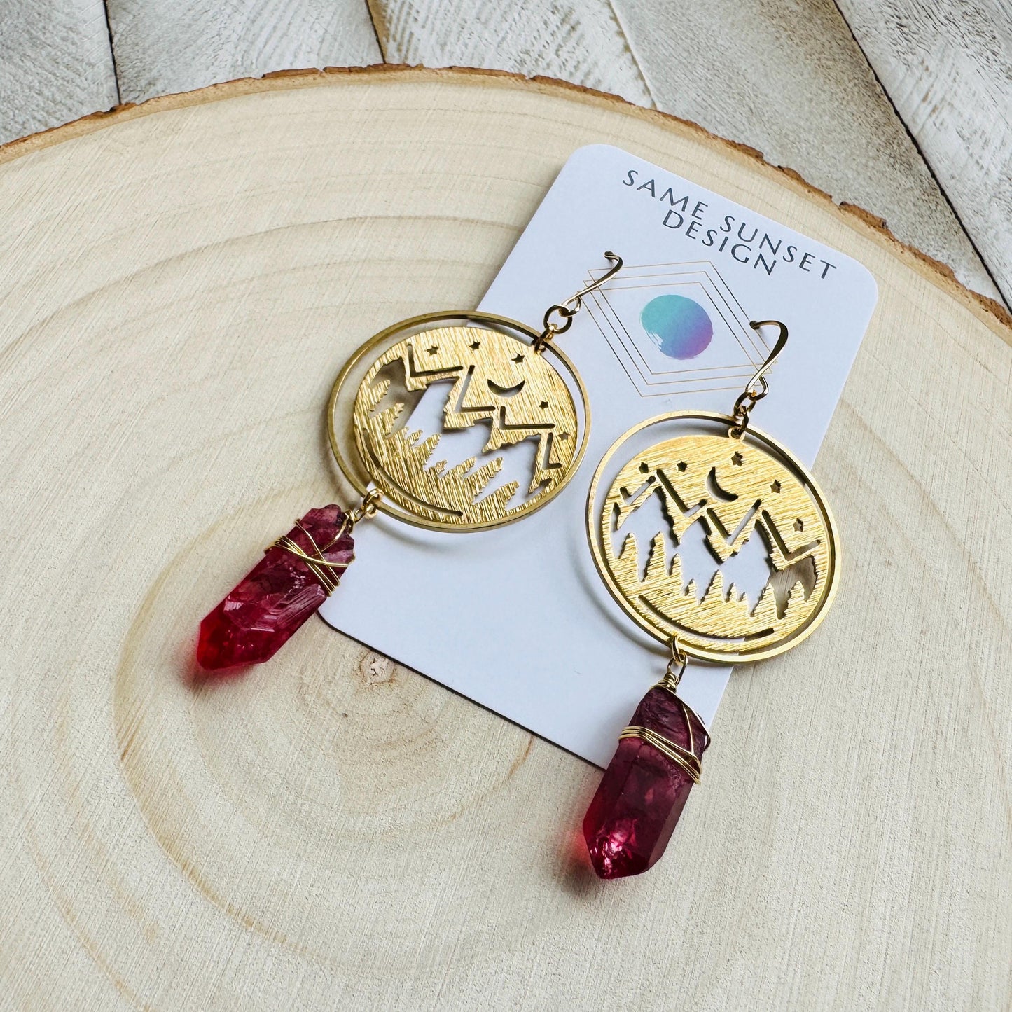 Mountain Earrings, Red Quartz Drop Earrings, Quartz Earrings, Celestial Earrings Gold, Corporate Goth, Unique Gifts for Women Birthday