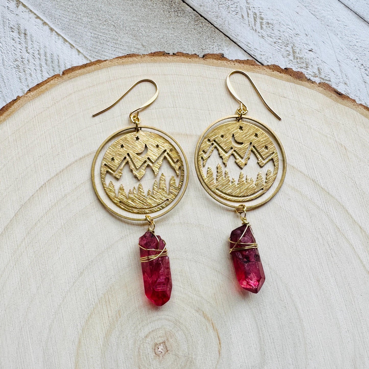 Mountain Earrings, Red Quartz Drop Earrings, Quartz Earrings, Celestial Earrings Gold, Corporate Goth, Unique Gifts for Women Birthday