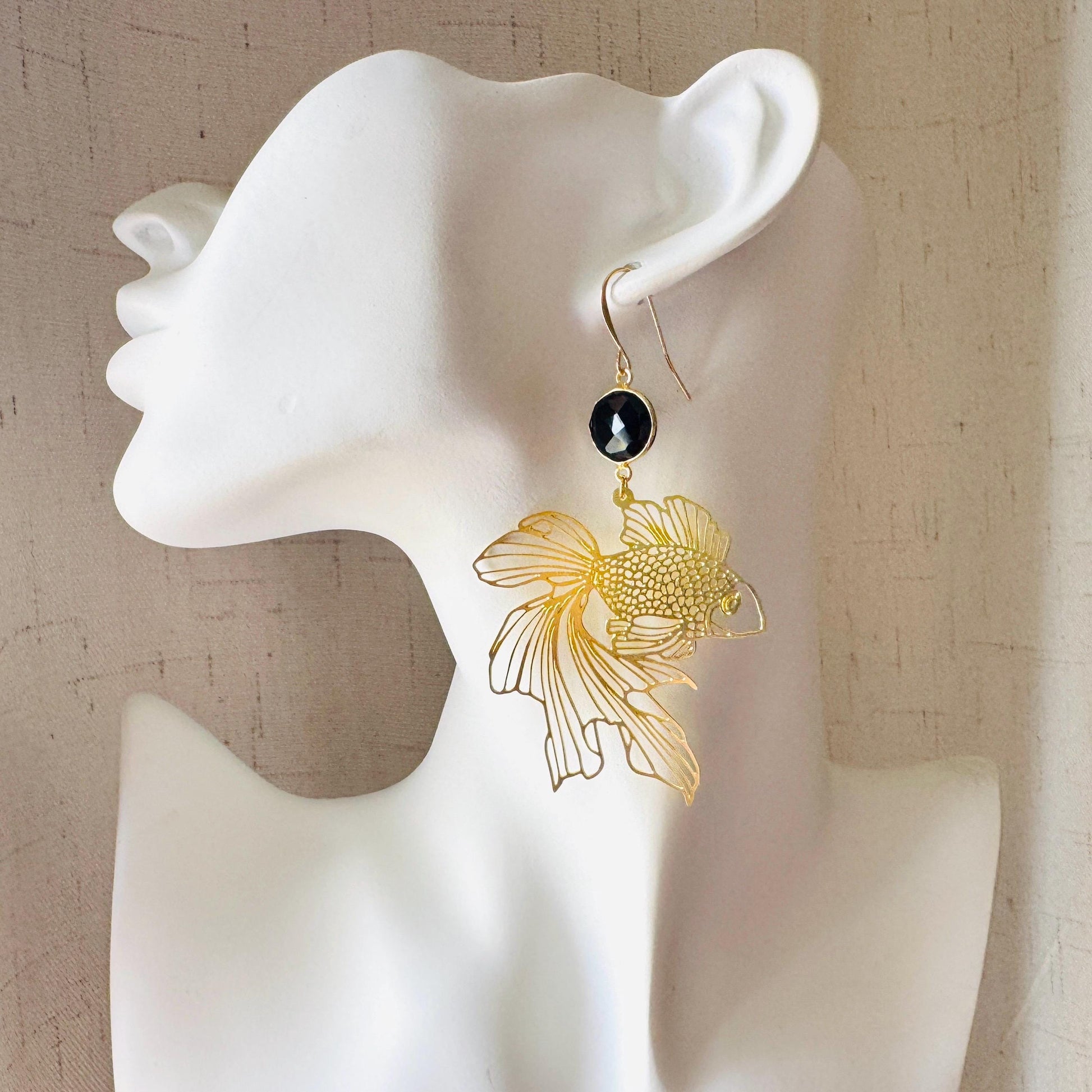Fish Earrings, Onyx Earrings Dangle, Witchy Earrings, Boho Earrings Handmade, Sweet 16 Gift Granddaughter, Vacation Jewelry, Nerdy Gifts