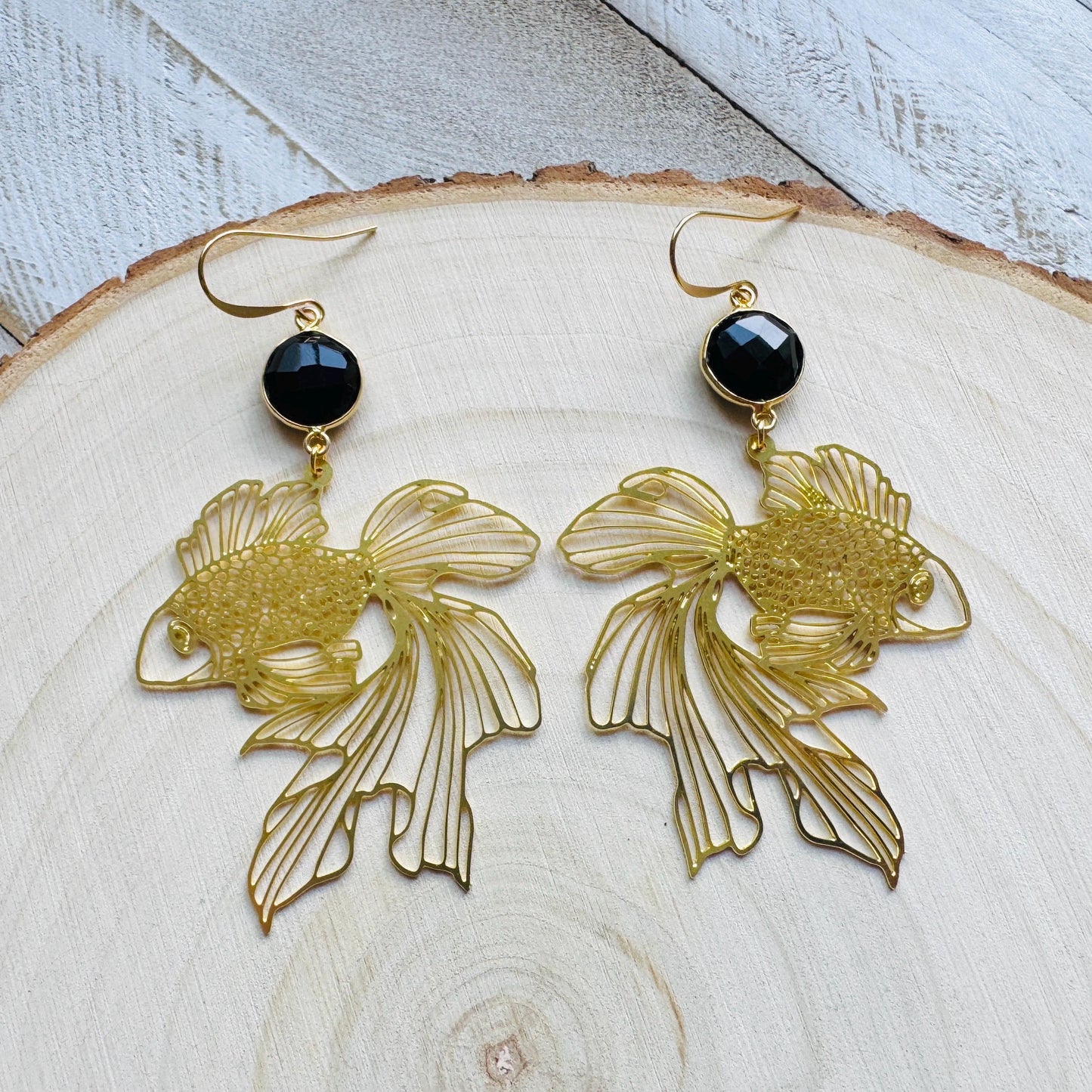 Fish Earrings, Onyx Earrings Dangle, Witchy Earrings, Boho Earrings Handmade, Sweet 16 Gift Granddaughter, Vacation Jewelry, Nerdy Gifts