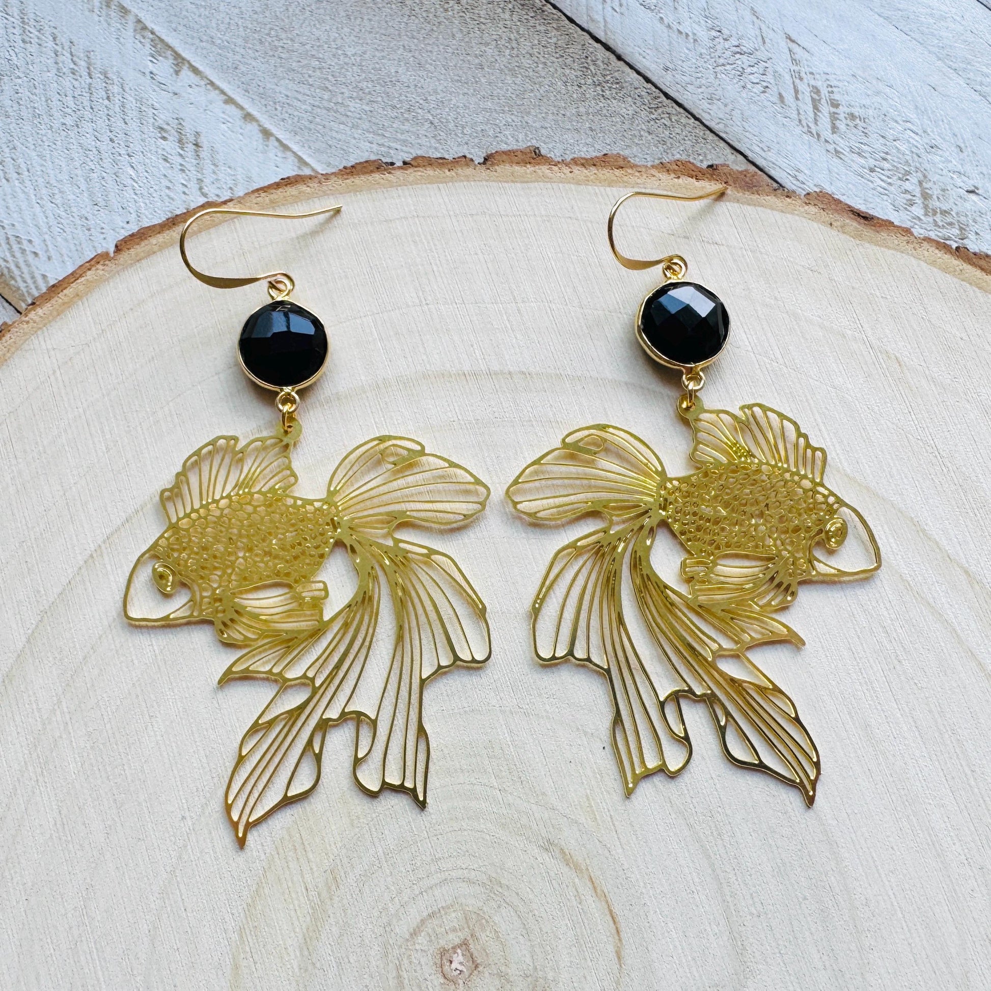 Fish Earrings, Onyx Earrings Dangle, Witchy Earrings, Boho Earrings Handmade, Sweet 16 Gift Granddaughter, Vacation Jewelry, Nerdy Gifts