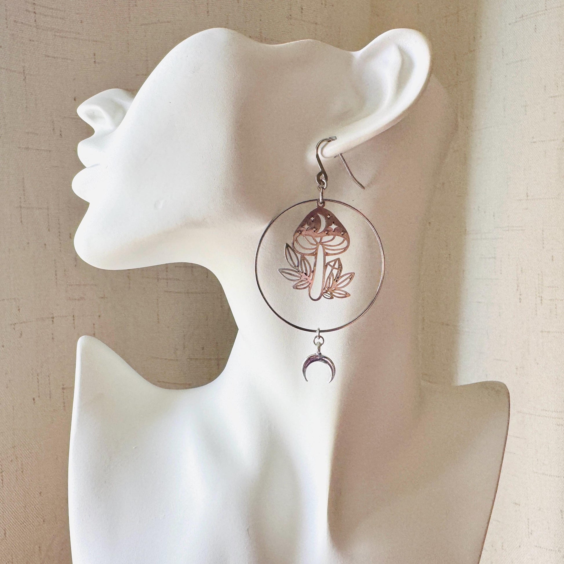 Mushroom Earrings, Witchy Earrings, Celestial Earrings Silver, Unique Gifts for Women Birthday, Nature Lover Gift, Plant Lover Birthday Gift