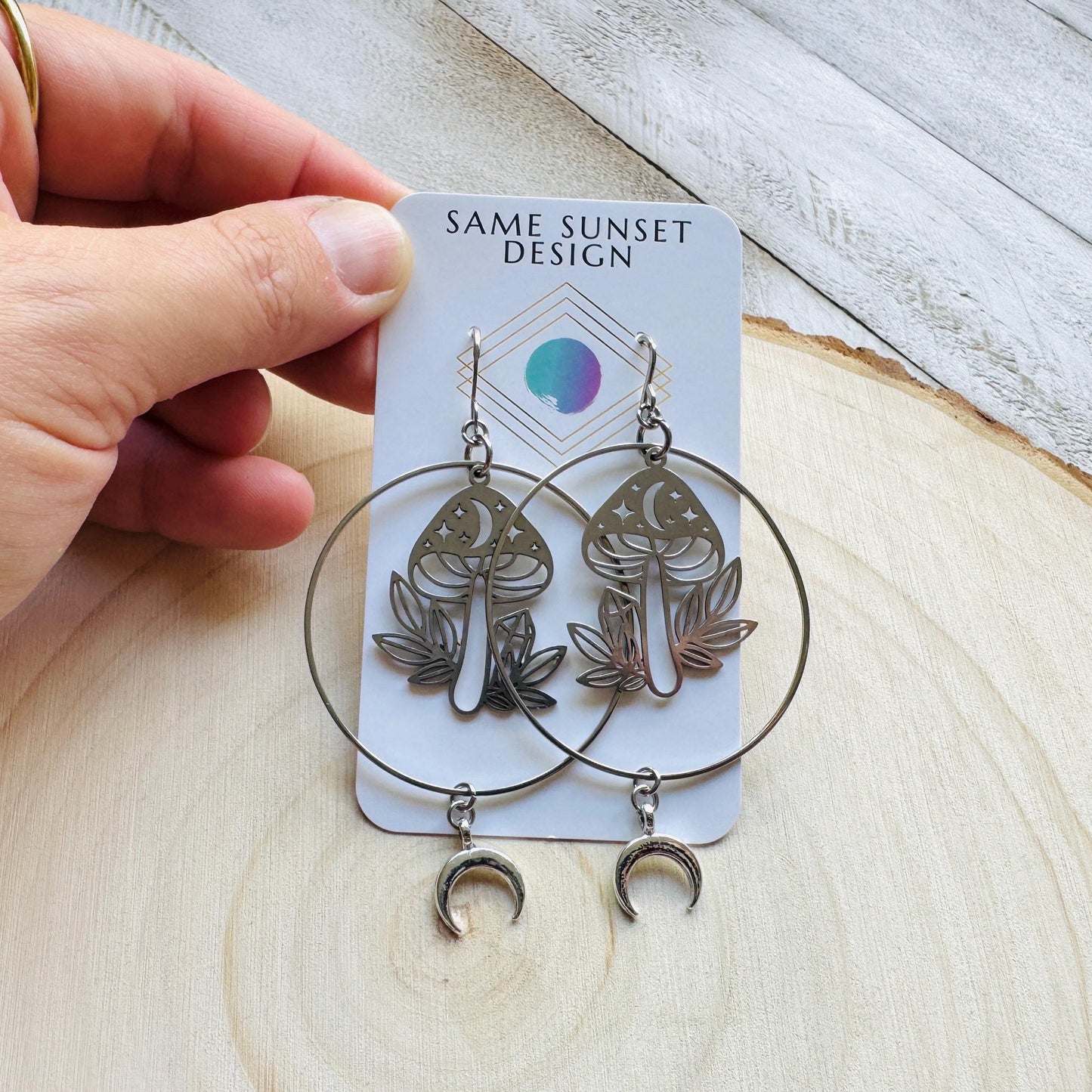 Mushroom Earrings, Witchy Earrings, Celestial Earrings Silver, Unique Gifts for Women Birthday, Nature Lover Gift, Plant Lover Birthday Gift