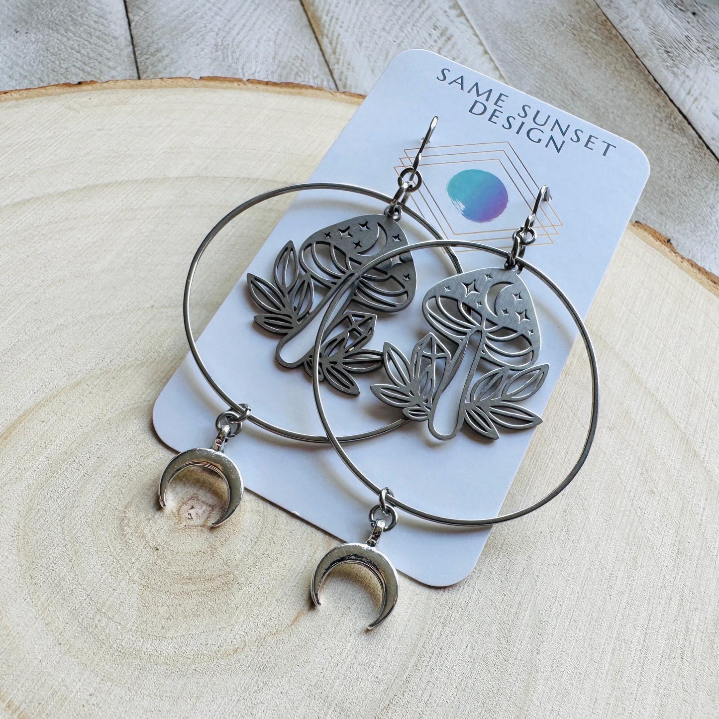 Mushroom Earrings, Witchy Earrings, Celestial Earrings Silver, Unique Gifts for Women Birthday, Nature Lover Gift, Plant Lover Birthday Gift