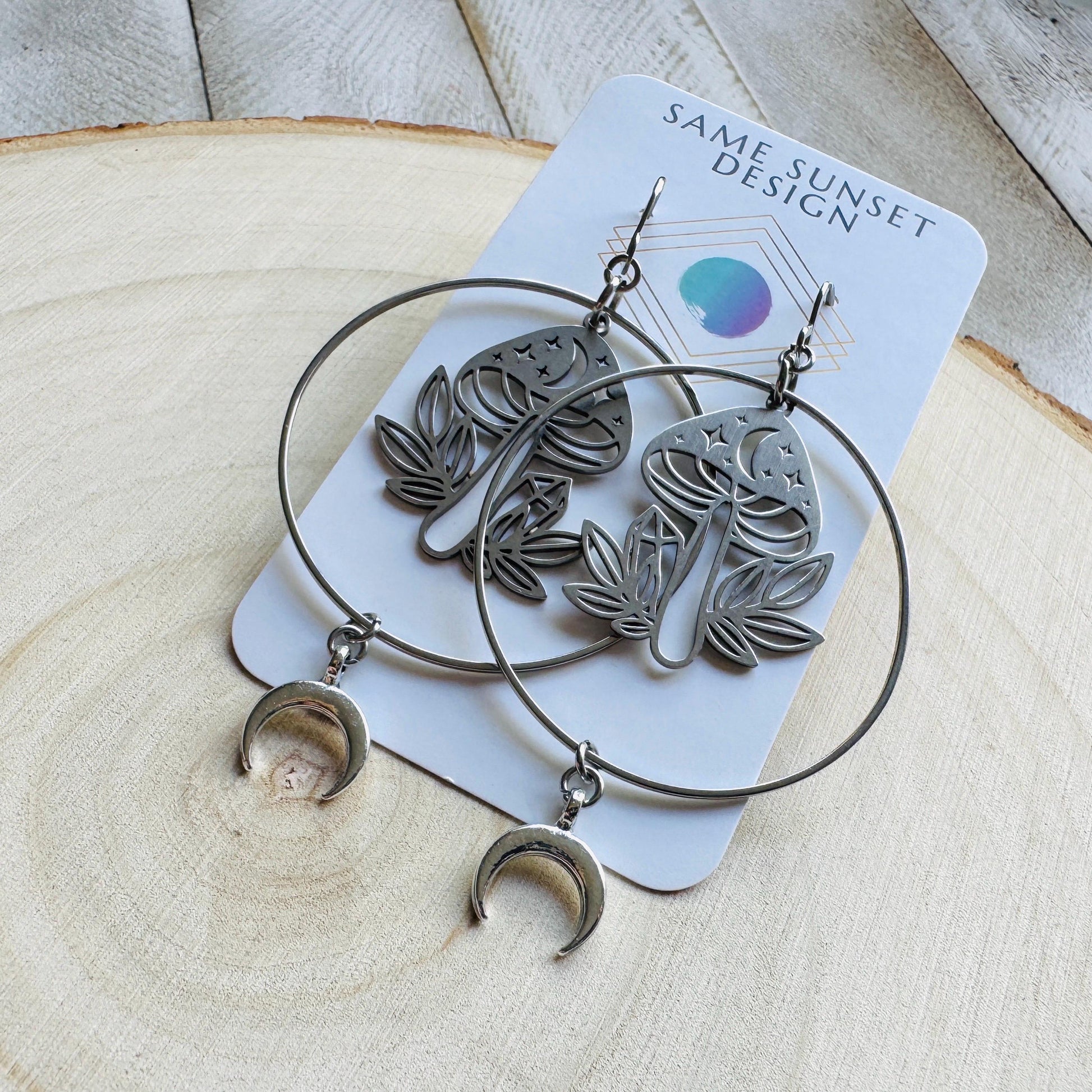 Mushroom Earrings, Witchy Earrings, Celestial Earrings Silver, Unique Gifts for Women Birthday, Nature Lover Gift, Plant Lover Birthday Gift