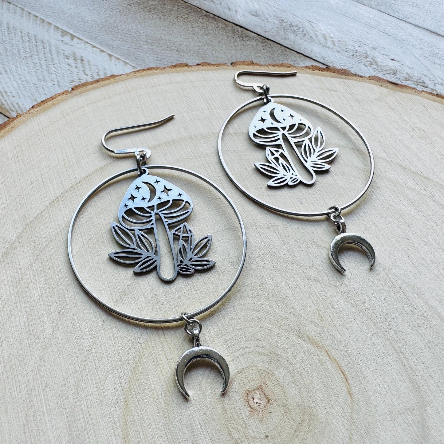 Mushroom Earrings, Witchy Earrings, Celestial Earrings Silver, Unique Gifts for Women Birthday, Nature Lover Gift, Plant Lover Birthday Gift