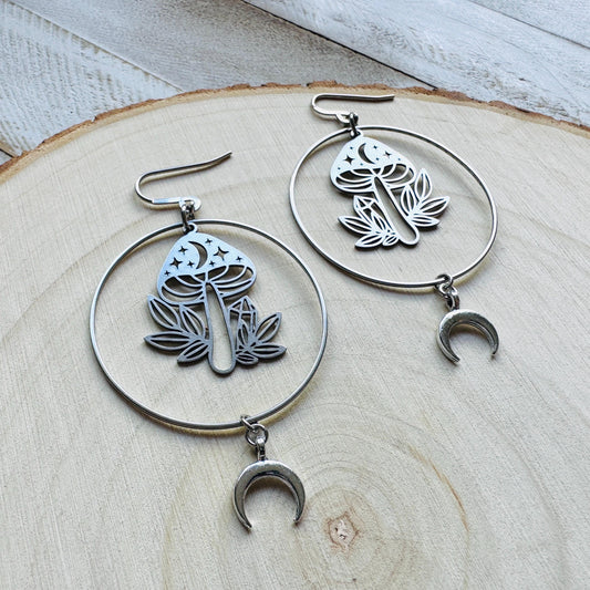 Mushroom Earrings, Witchy Earrings, Celestial Earrings Silver, Unique Gifts for Women Birthday, Nature Lover Gift, Plant Lover Birthday Gift