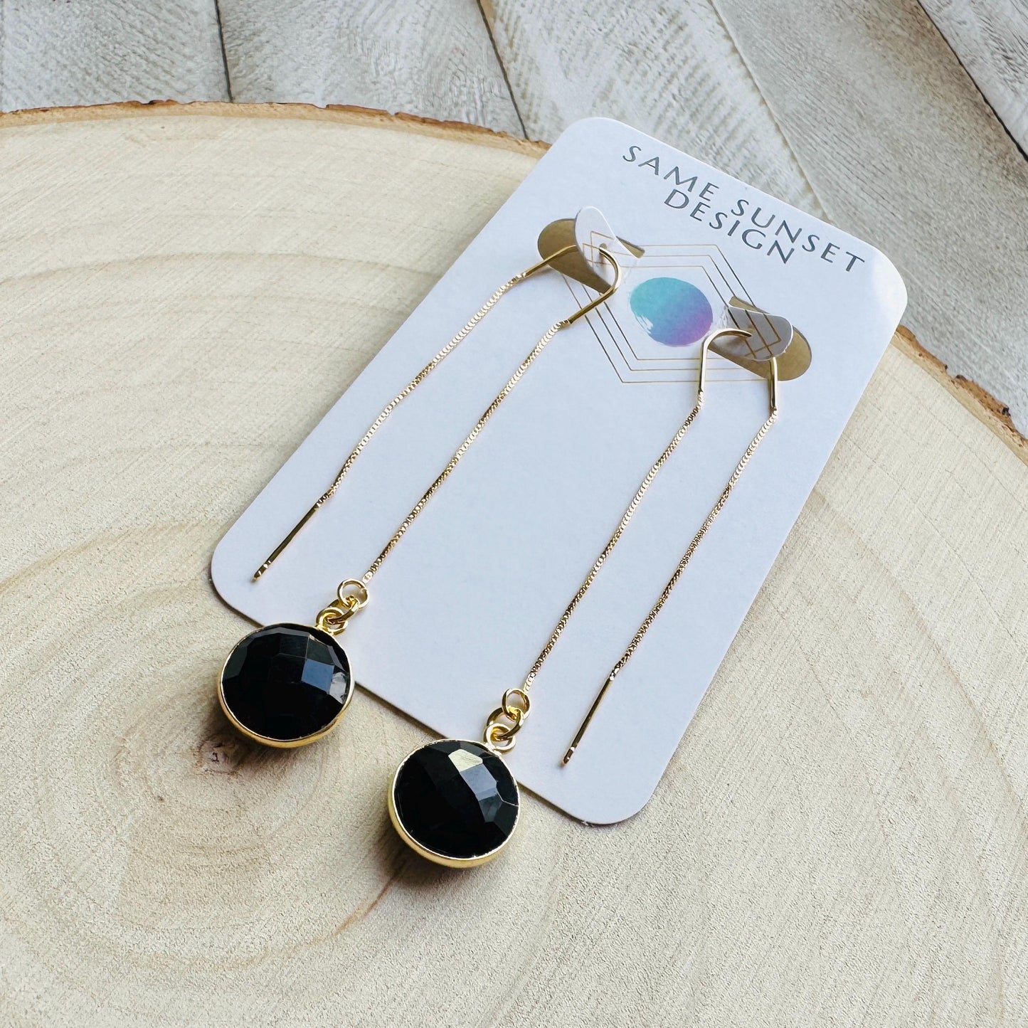 Onyx Earrings, Threader Earrings, Black Earrings, Sweet 16 Gift Granddaughter, Vacation Jewelry, Anniversary Gift for Girlfriend, Boho Chic