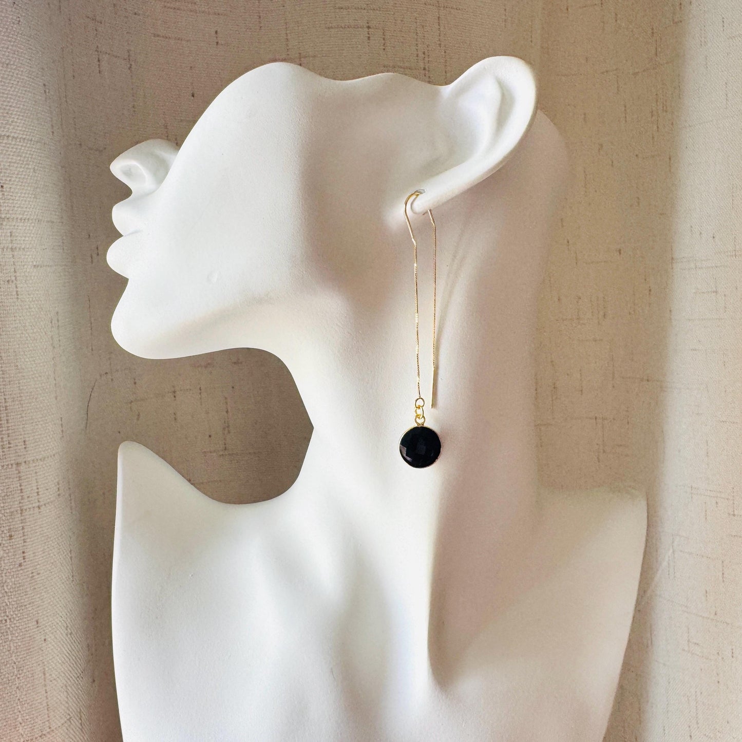 Onyx Earrings, Threader Earrings, Black Earrings, Sweet 16 Gift Granddaughter, Vacation Jewelry, Anniversary Gift for Girlfriend, Boho Chic