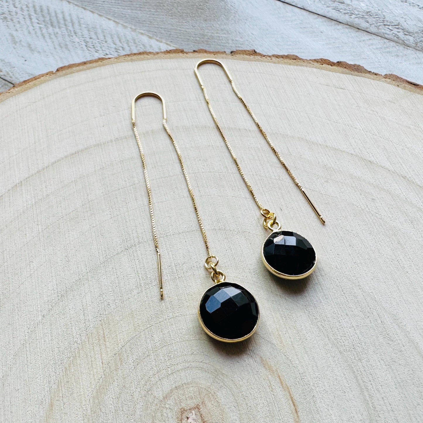 Onyx Earrings, Threader Earrings, Black Earrings, Sweet 16 Gift Granddaughter, Vacation Jewelry, Anniversary Gift for Girlfriend, Boho Chic