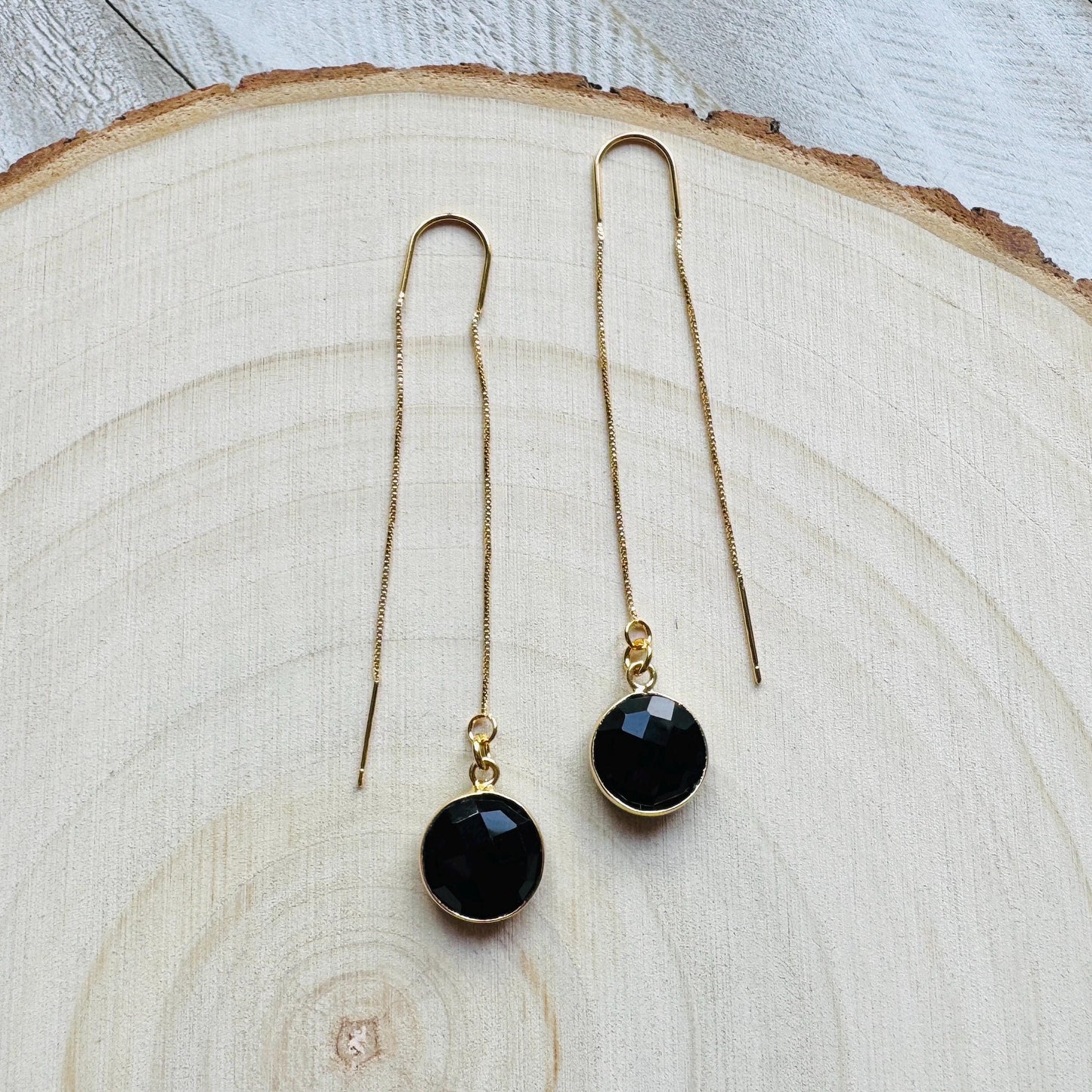 Onyx Earrings, Threader Earrings, Black Earrings, Sweet 16 Gift Granddaughter, Vacation Jewelry, Anniversary Gift for Girlfriend, Boho Chic