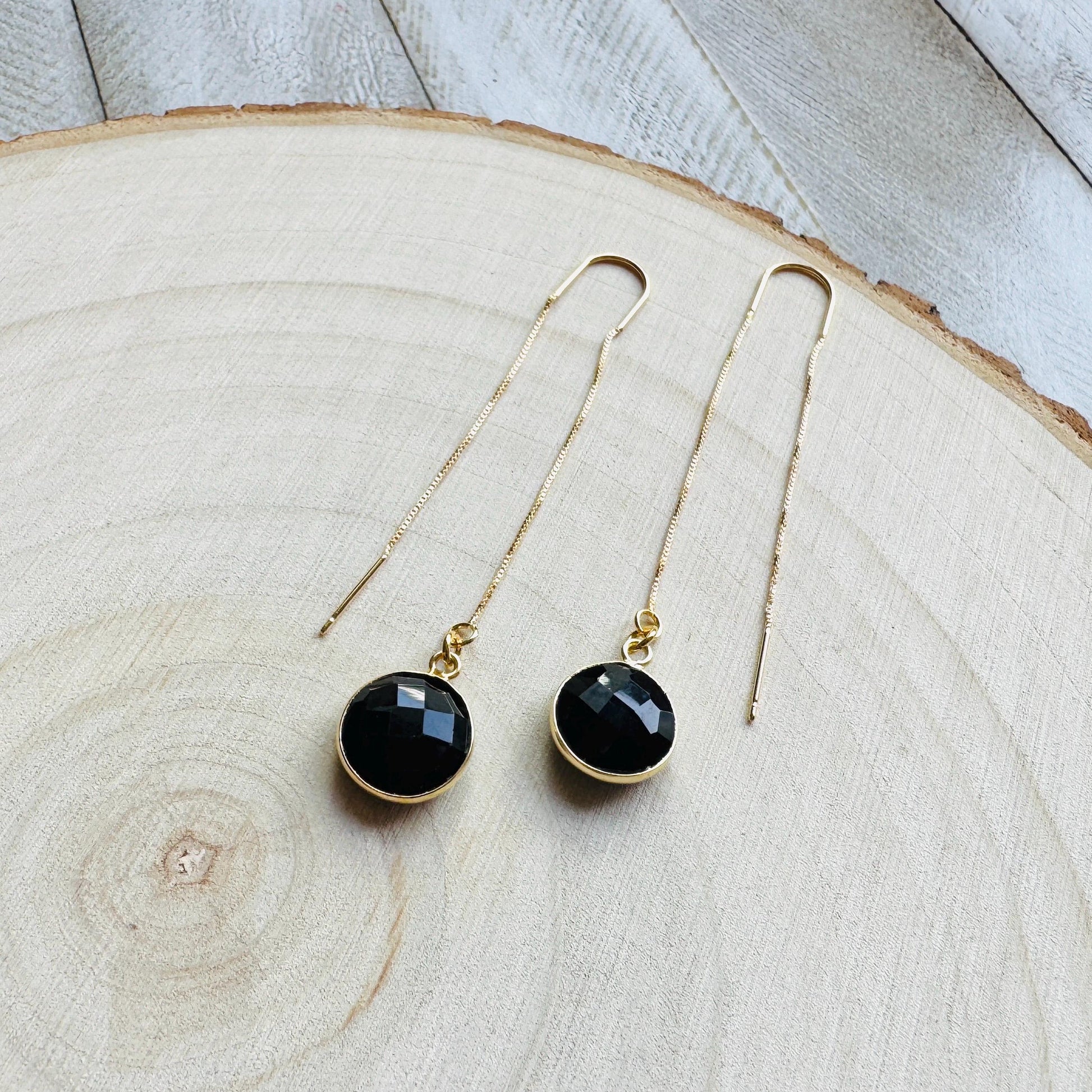 Onyx Earrings, Threader Earrings, Black Earrings, Sweet 16 Gift Granddaughter, Vacation Jewelry, Anniversary Gift for Girlfriend, Boho Chic