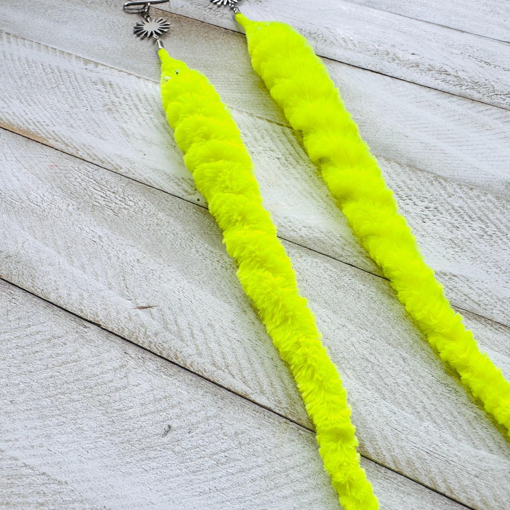 Fuzzy Worm Earrings, Green Worms, Festival Jewelry, Fun Earrings, Sweet 16 Gift Granddaughter, Whimsical Gifts, Friend Gifts for Birthday