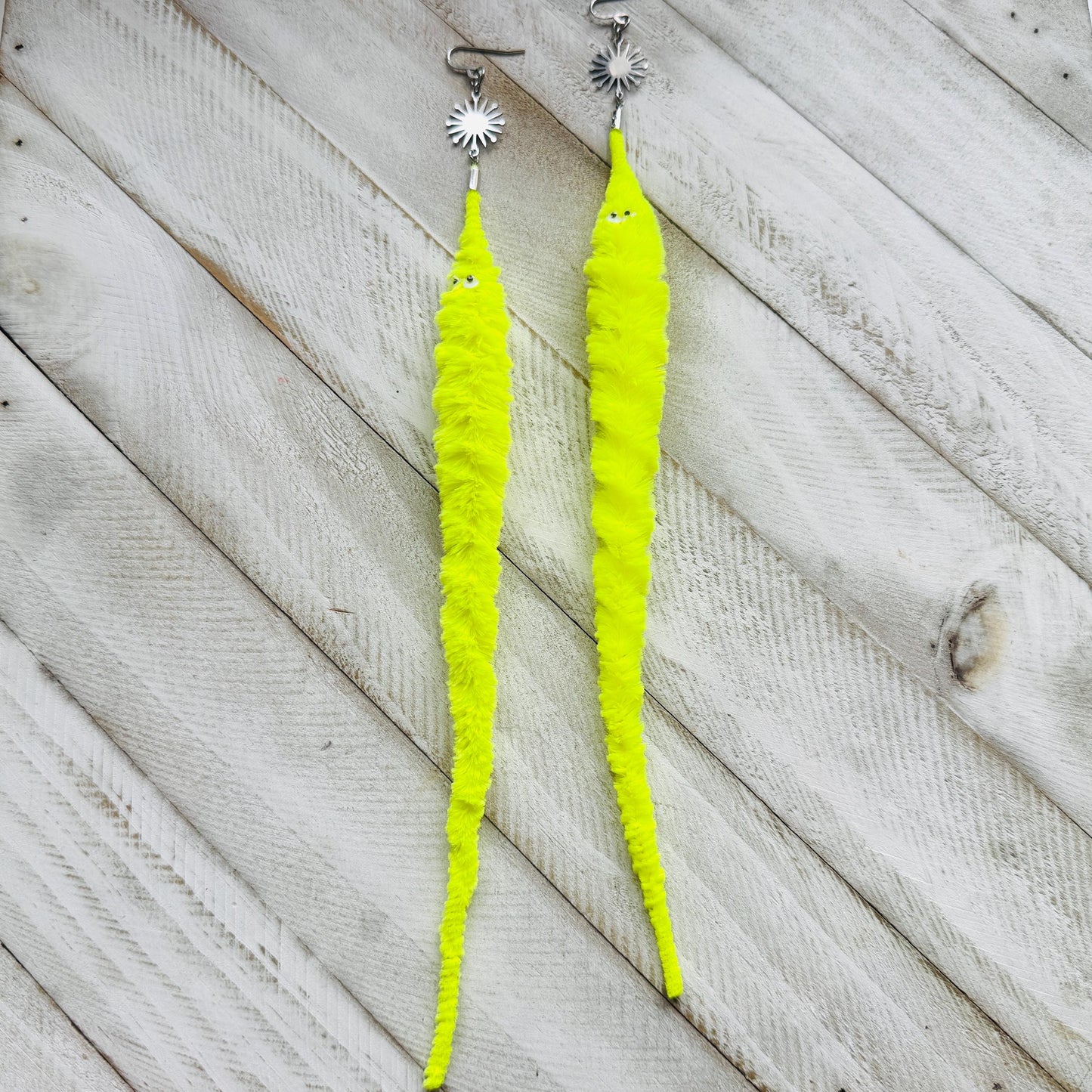 Fuzzy Worm Earrings, Green Worms, Festival Jewelry, Fun Earrings, Sweet 16 Gift Granddaughter, Whimsical Gifts, Friend Gifts for Birthday