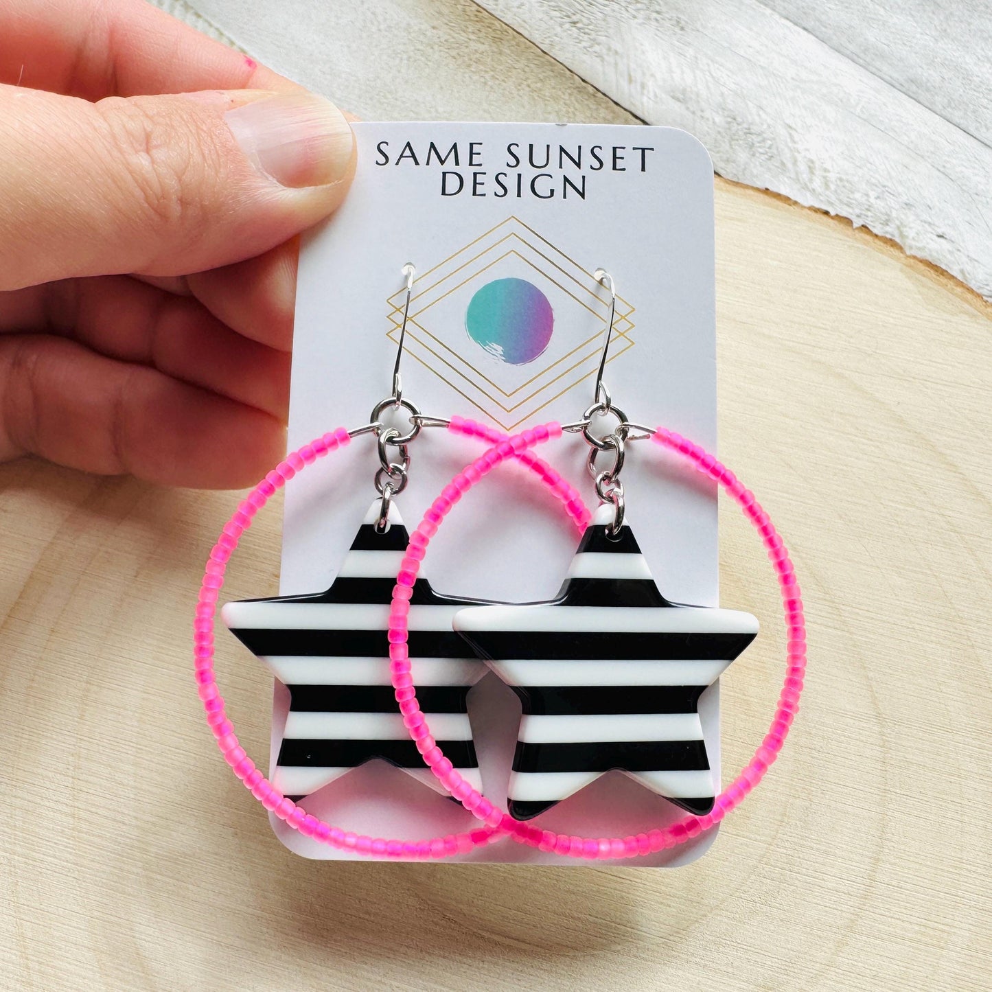 Star Earrings Dangle, Pink Hoop Earrings, Celestial Jewelry, Festival Jewelry, Unique Gifts for Teachers, Anniversary Gift for Girlfriend