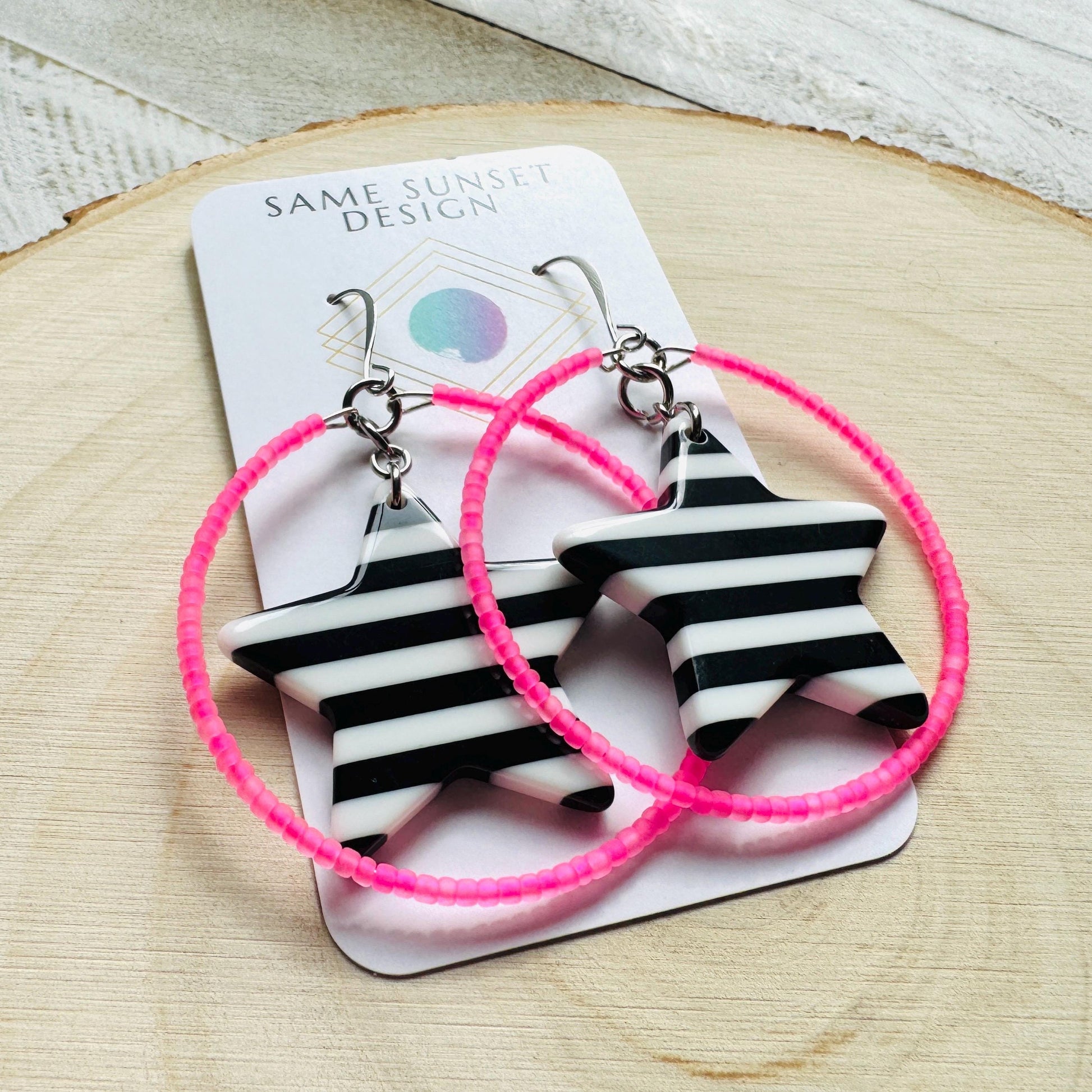Star Earrings Dangle, Pink Hoop Earrings, Celestial Jewelry, Festival Jewelry, Unique Gifts for Teachers, Anniversary Gift for Girlfriend