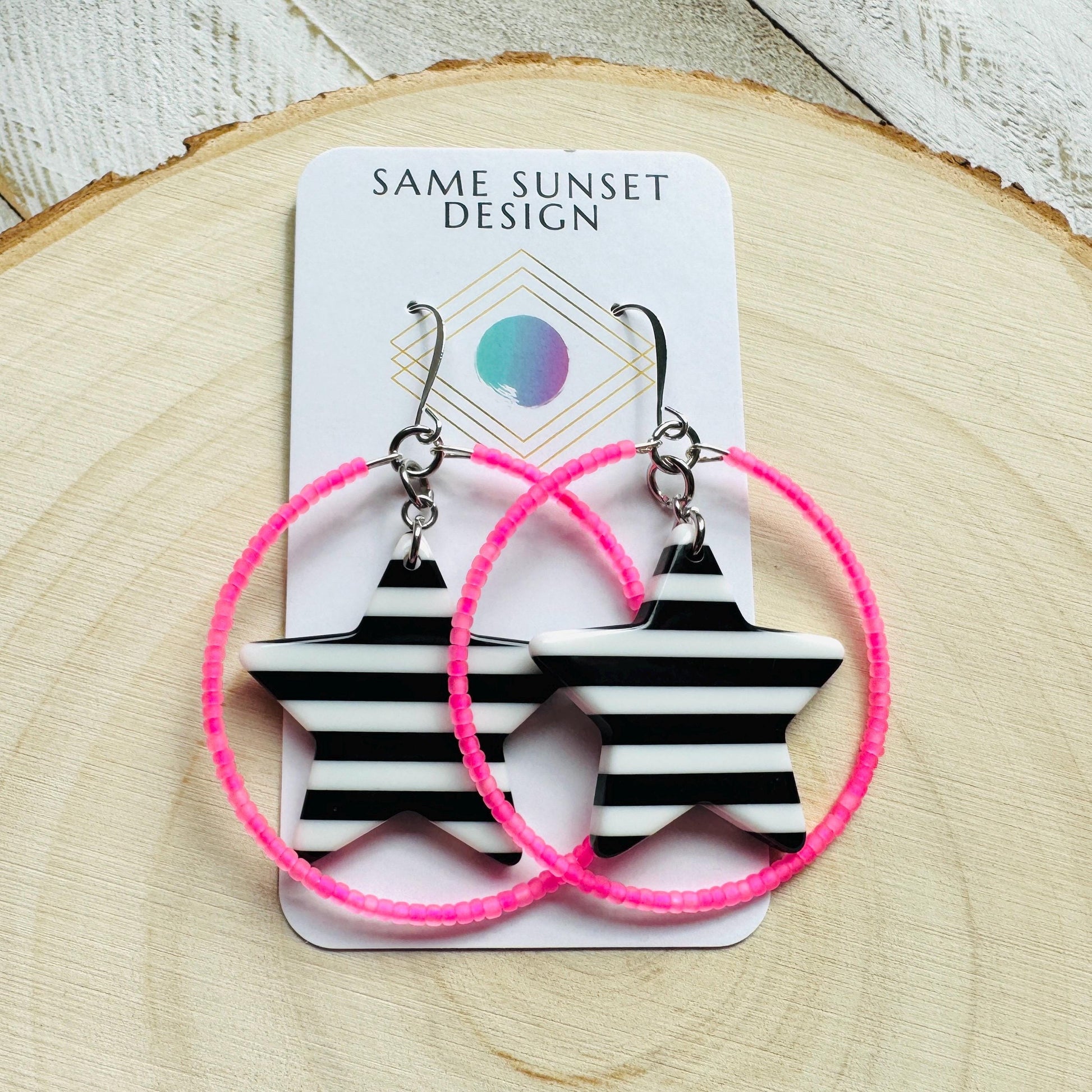 Star Earrings Dangle, Pink Hoop Earrings, Celestial Jewelry, Festival Jewelry, Unique Gifts for Teachers, Anniversary Gift for Girlfriend
