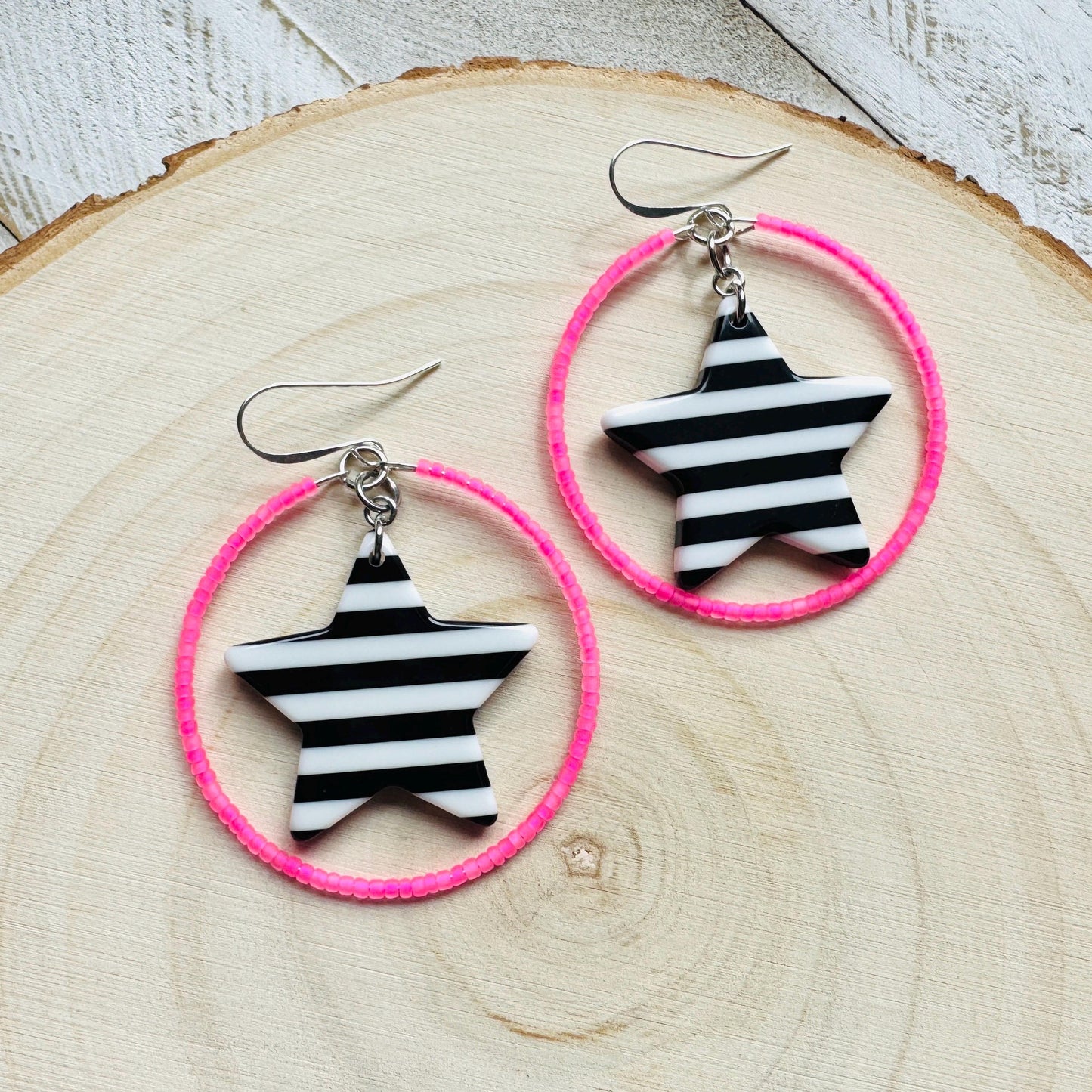Star Earrings Dangle, Pink Hoop Earrings, Celestial Jewelry, Festival Jewelry, Unique Gifts for Teachers, Anniversary Gift for Girlfriend