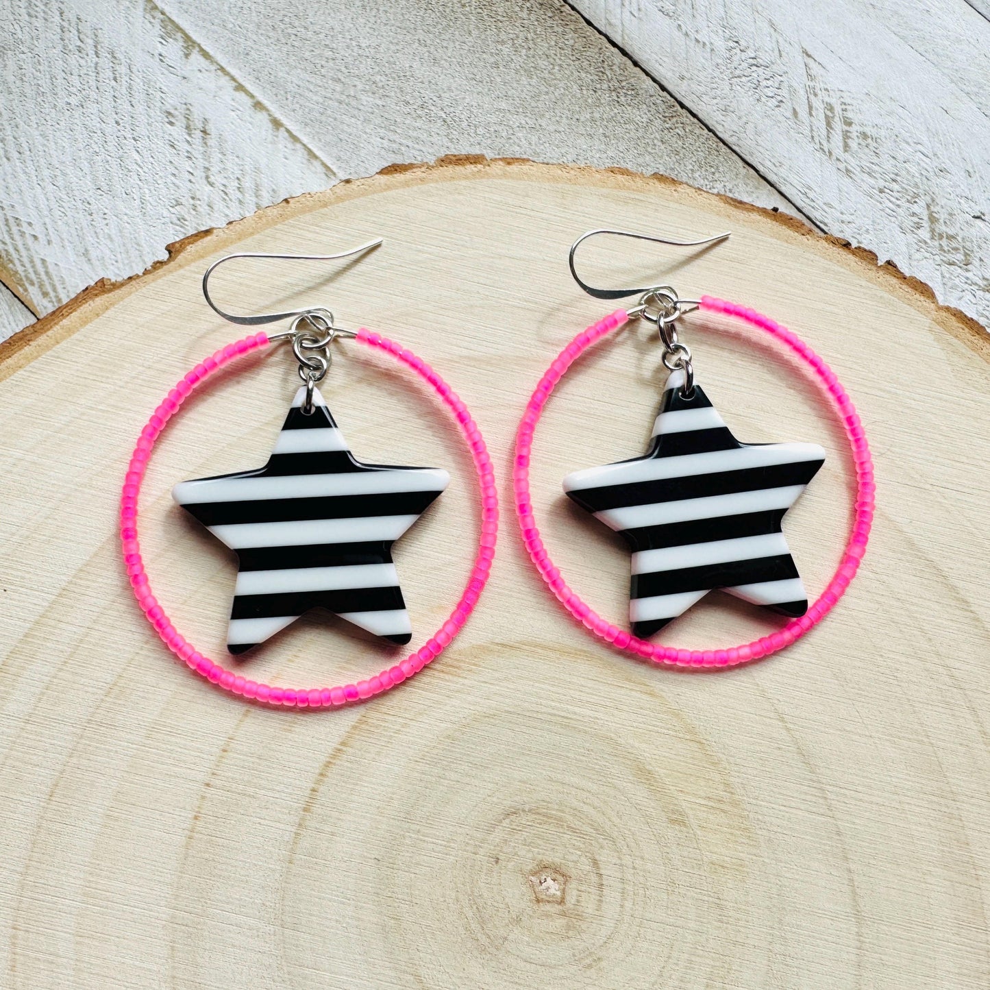 Star Earrings Dangle, Pink Hoop Earrings, Celestial Jewelry, Festival Jewelry, Unique Gifts for Teachers, Anniversary Gift for Girlfriend
