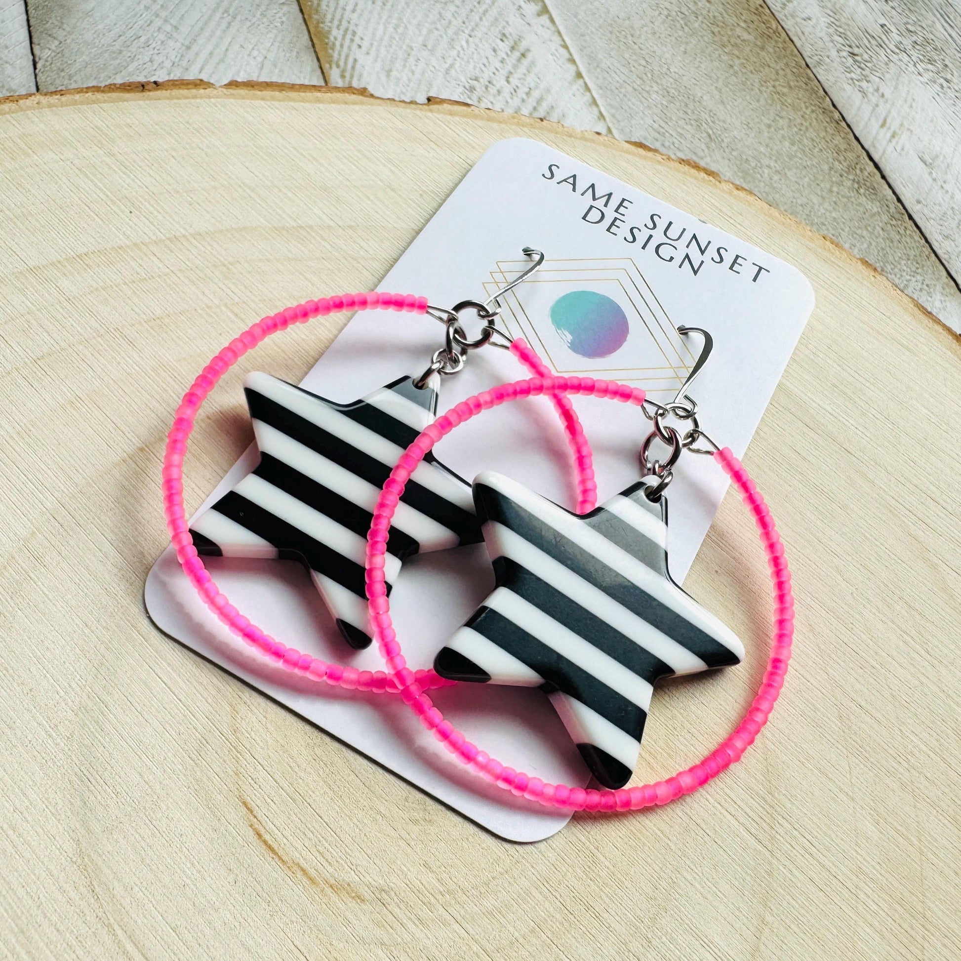 Star Earrings Dangle, Pink Hoop Earrings, Celestial Jewelry, Festival Jewelry, Unique Gifts for Teachers, Anniversary Gift for Girlfriend