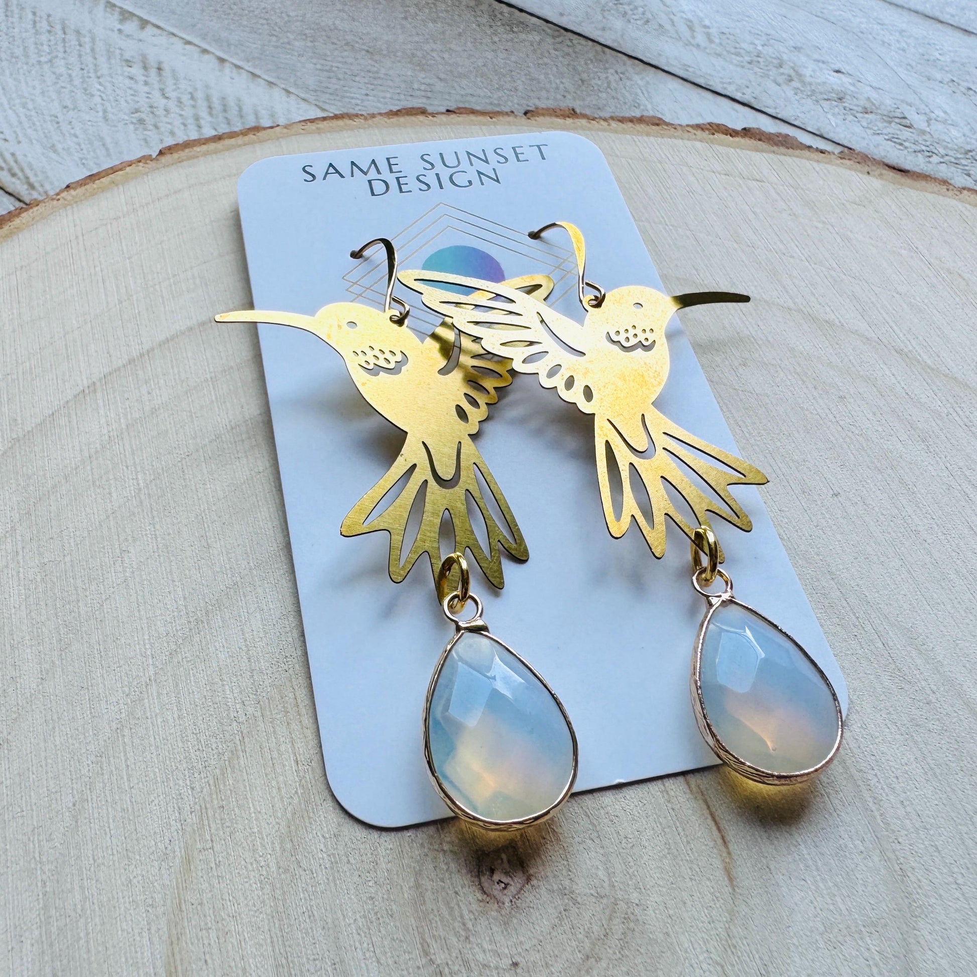 Hummingbird Earrings, Opalite Earrings, Bird Earrings, Modern Chic Jewelry, Unique Gifts for Birthday, Science Teacher Gift, Bridal Jewelry