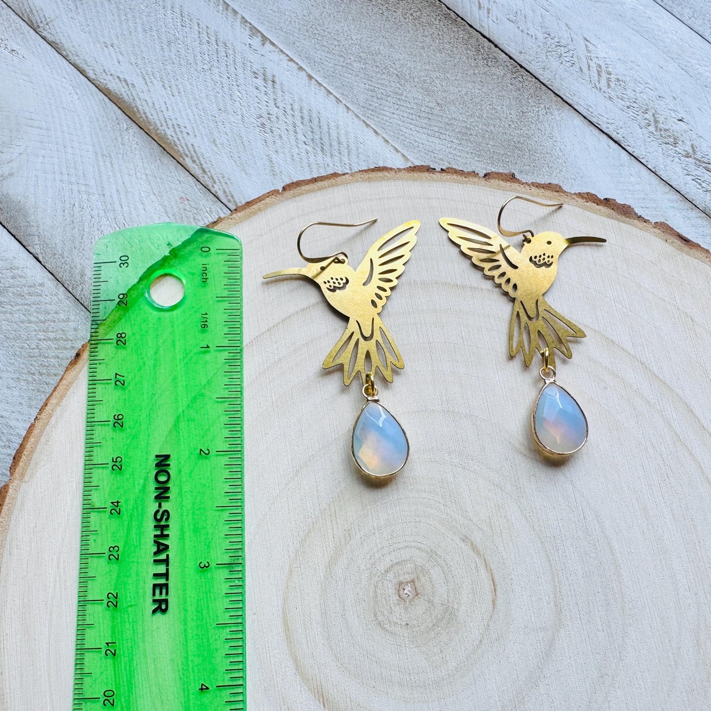 Hummingbird Earrings, Opalite Earrings, Bird Earrings, Modern Chic Jewelry, Unique Gifts for Birthday, Science Teacher Gift, Bridal Jewelry