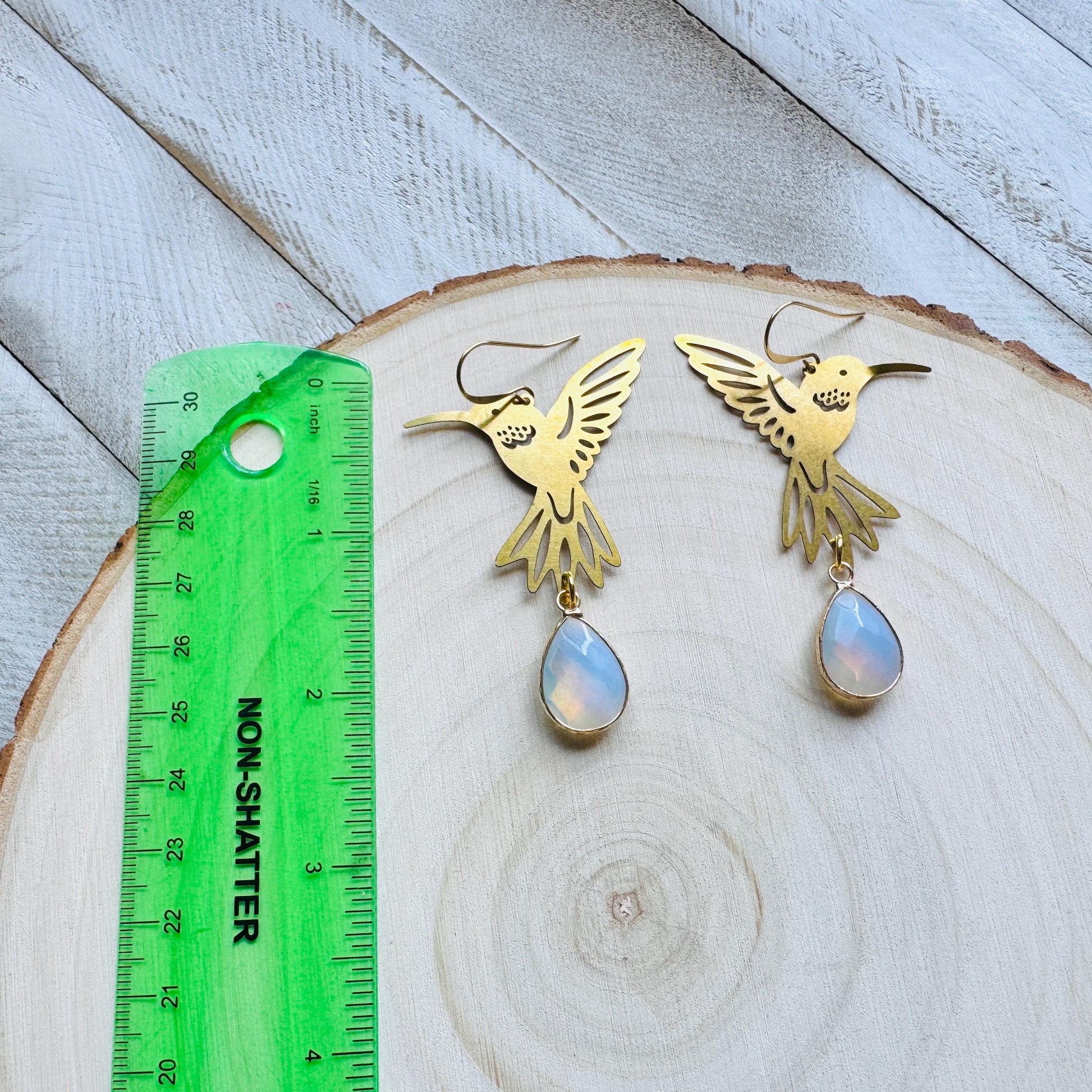 Hummingbird Earrings, Opalite Earrings, Bird Earrings, Modern Chic Jewelry, Unique Gifts for Birthday, Science Teacher Gift, Bridal Jewelry