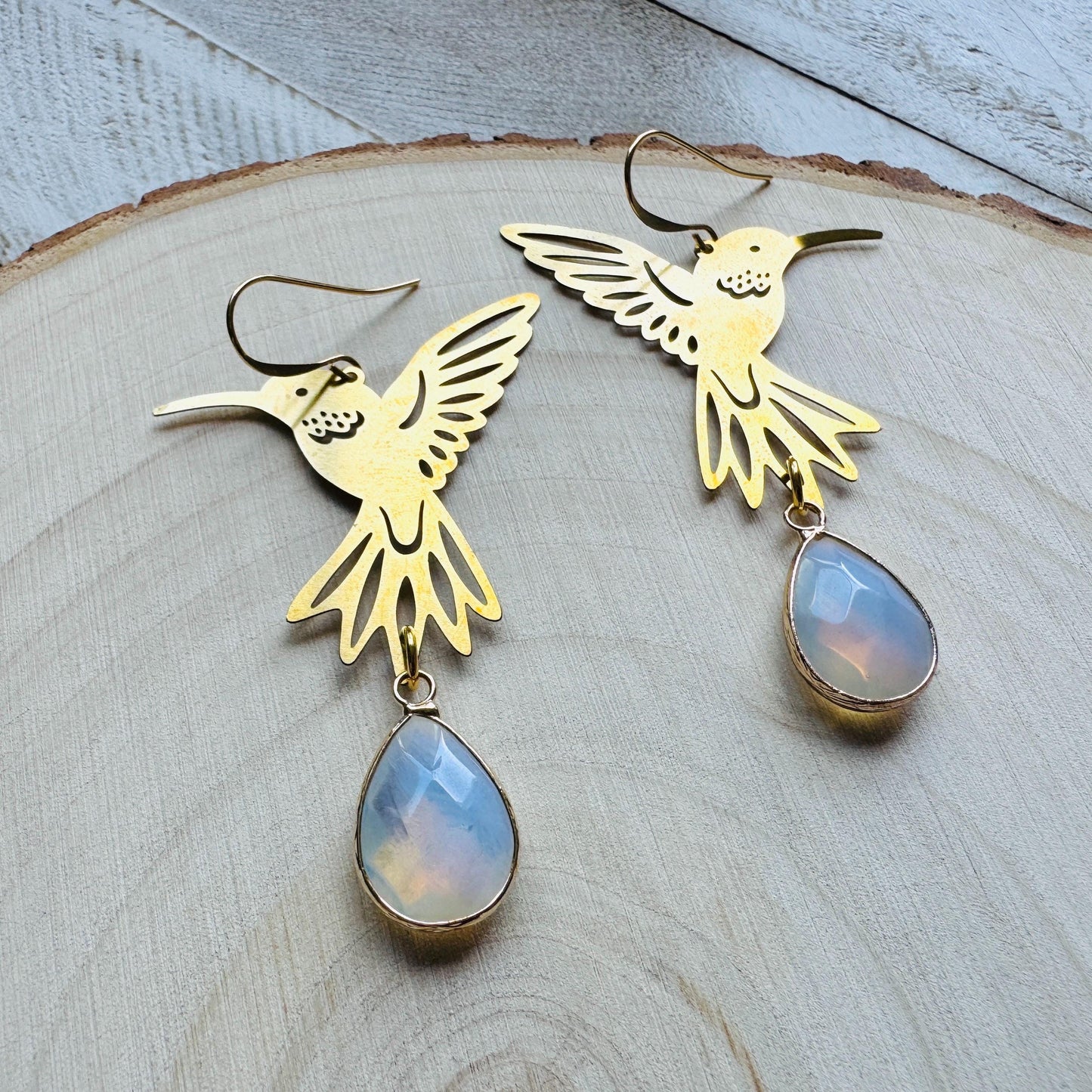 Hummingbird Earrings, Opalite Earrings, Bird Earrings, Modern Chic Jewelry, Unique Gifts for Birthday, Science Teacher Gift, Bridal Jewelry