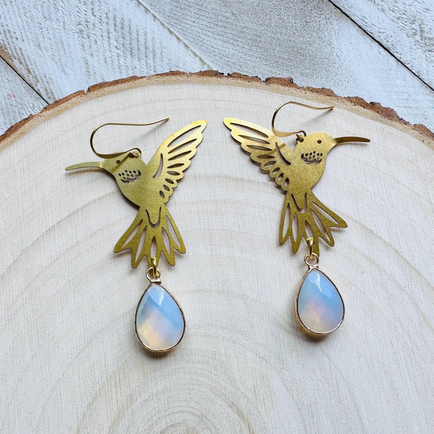 Hummingbird Earrings, Opalite Earrings, Bird Earrings, Modern Chic Jewelry, Unique Gifts for Birthday, Science Teacher Gift, Bridal Jewelry