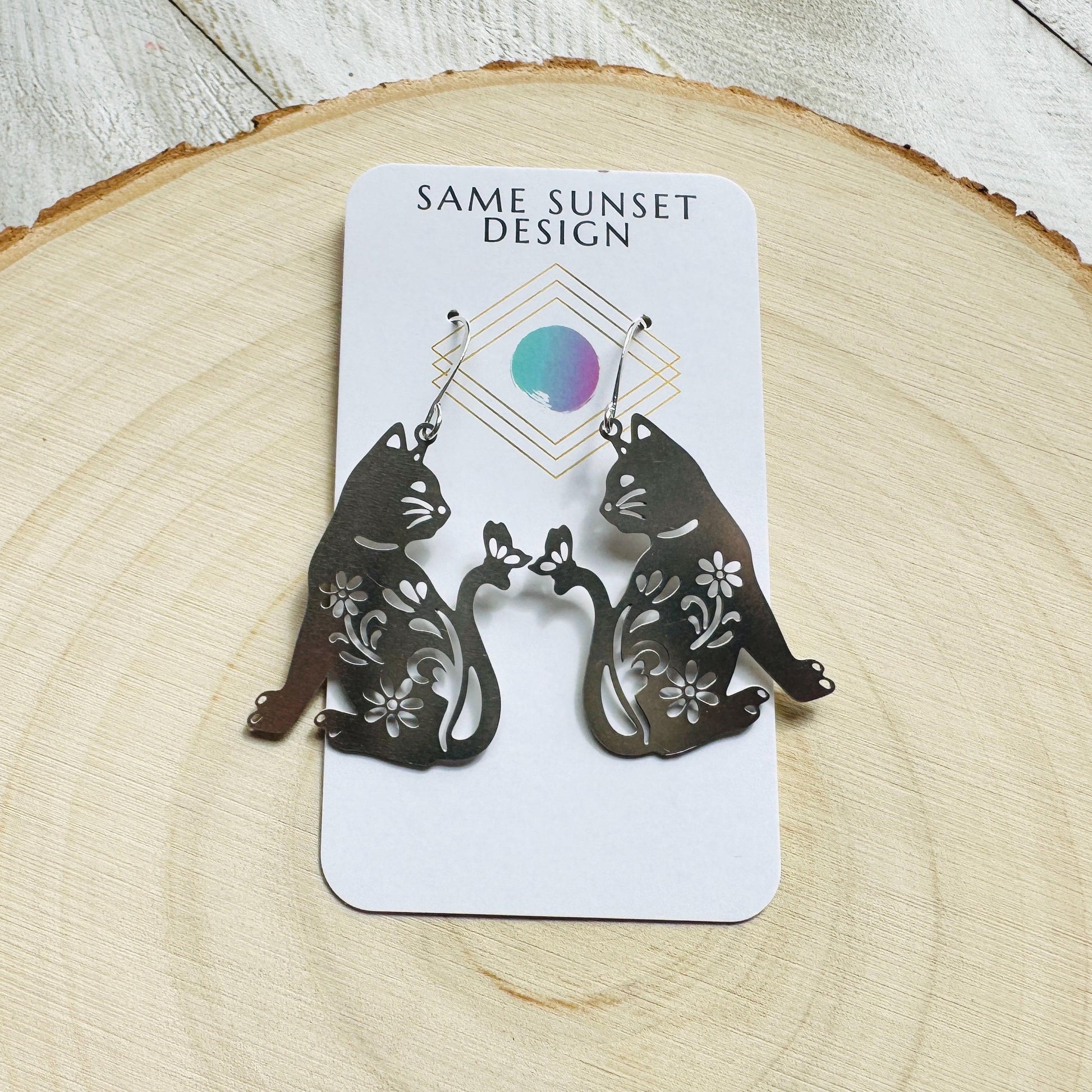Cat Earrings, Cat Lover Jewelry, Cat Gifts for Cat Lovers, Witchy Earrings, Kawaii Jewelry, Goth Earrings, Nerdy Gifts for Women