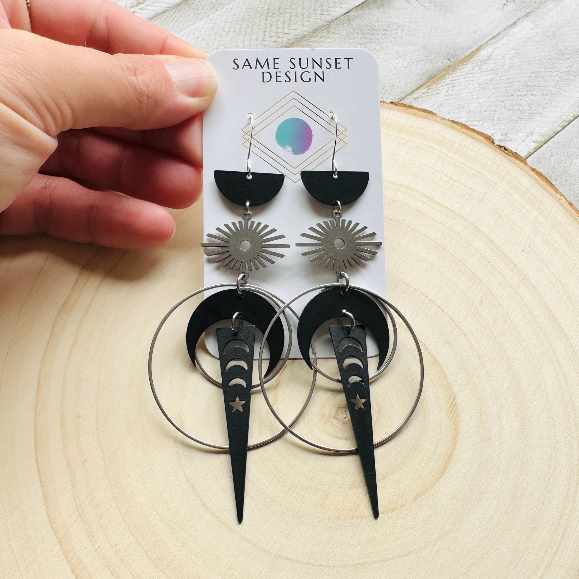 Moon Earrings Dangle, Goth Earrings for Women, Punk Jewelry, Celestial Jewelry, Silver Earrings, Industrial Earrings, Unique Halloween Gifts