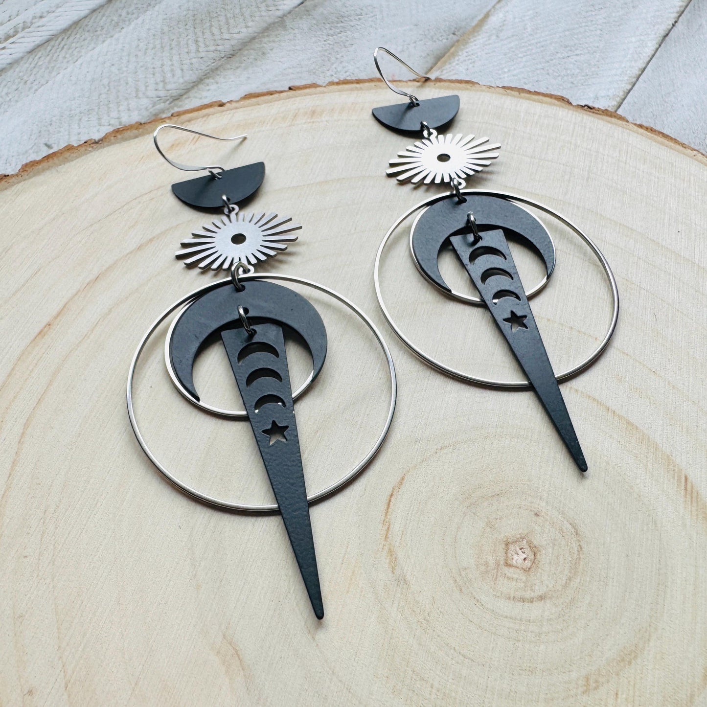 Moon Earrings Dangle, Goth Earrings for Women, Punk Jewelry, Celestial Jewelry, Silver Earrings, Industrial Earrings, Unique Halloween Gifts