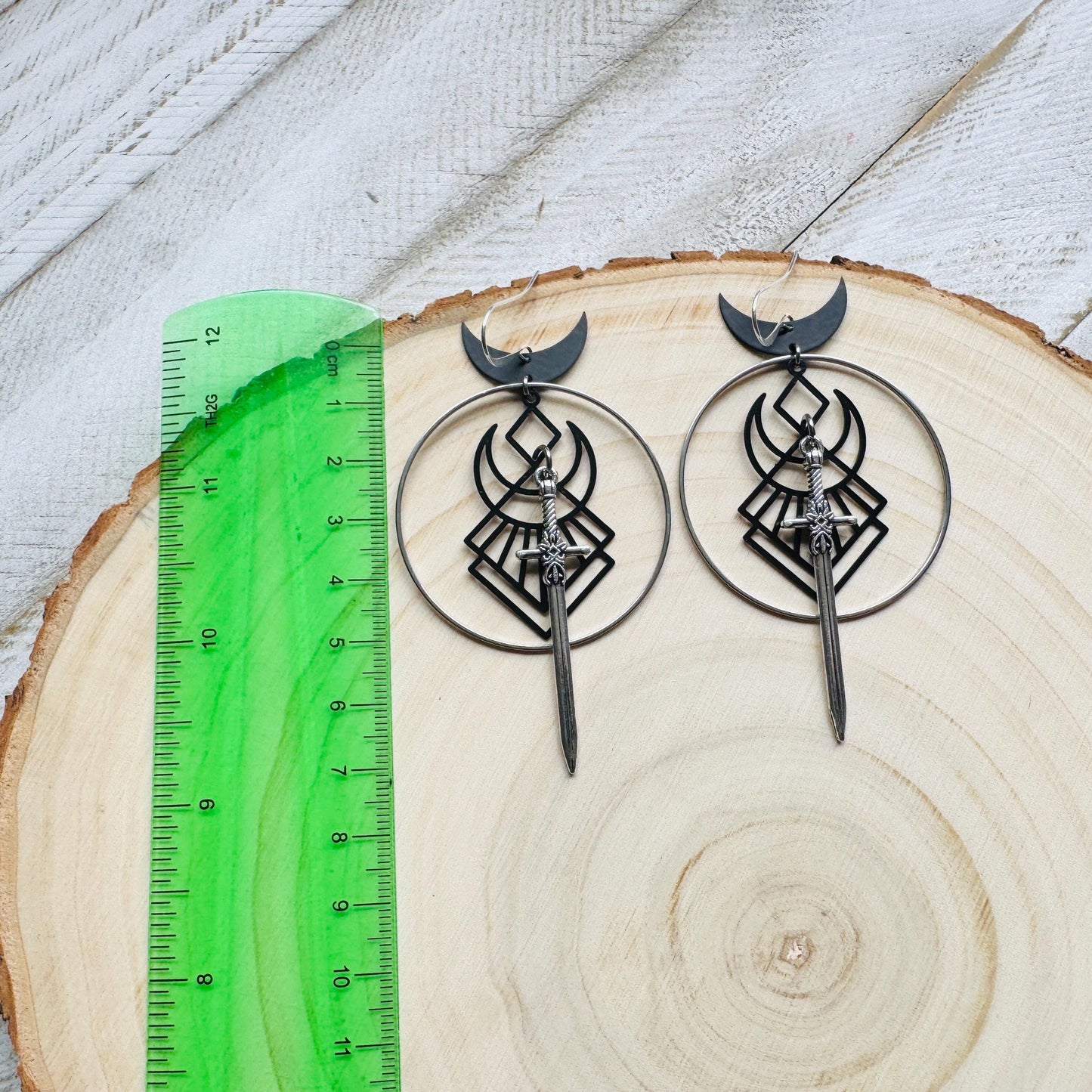 Sword Earrings, Crescent Moon Earrings Silver, Halloween Spooky Earrings, Witchy Gifts for Women Aesthetic, Birthday Present For Her