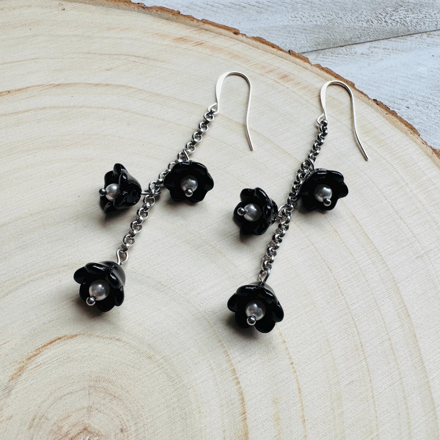 Flower Earrings, Pearl Earrings Dangle, Cottagecore Jewelry, Fairycore Jewelry, Gothic Earrings for Women, Corporate Goth, Plant Mom Gift