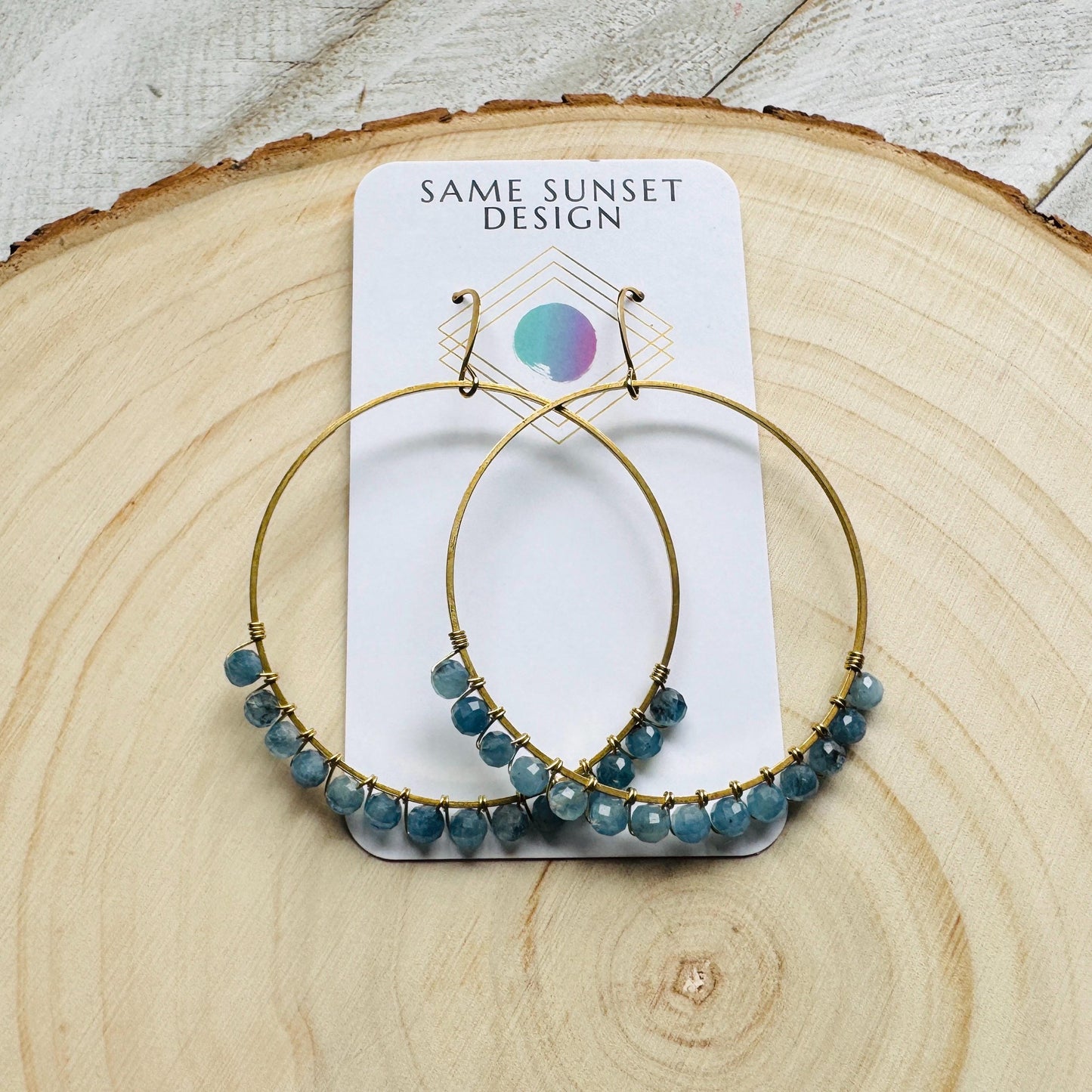 Aquamarine Hoop Earrings, Blue Earrings, Bridesmaid Jewelry, Birthday Gift for Daughter, Wire Wrapped Hoops, Unique Gifts for Birthday