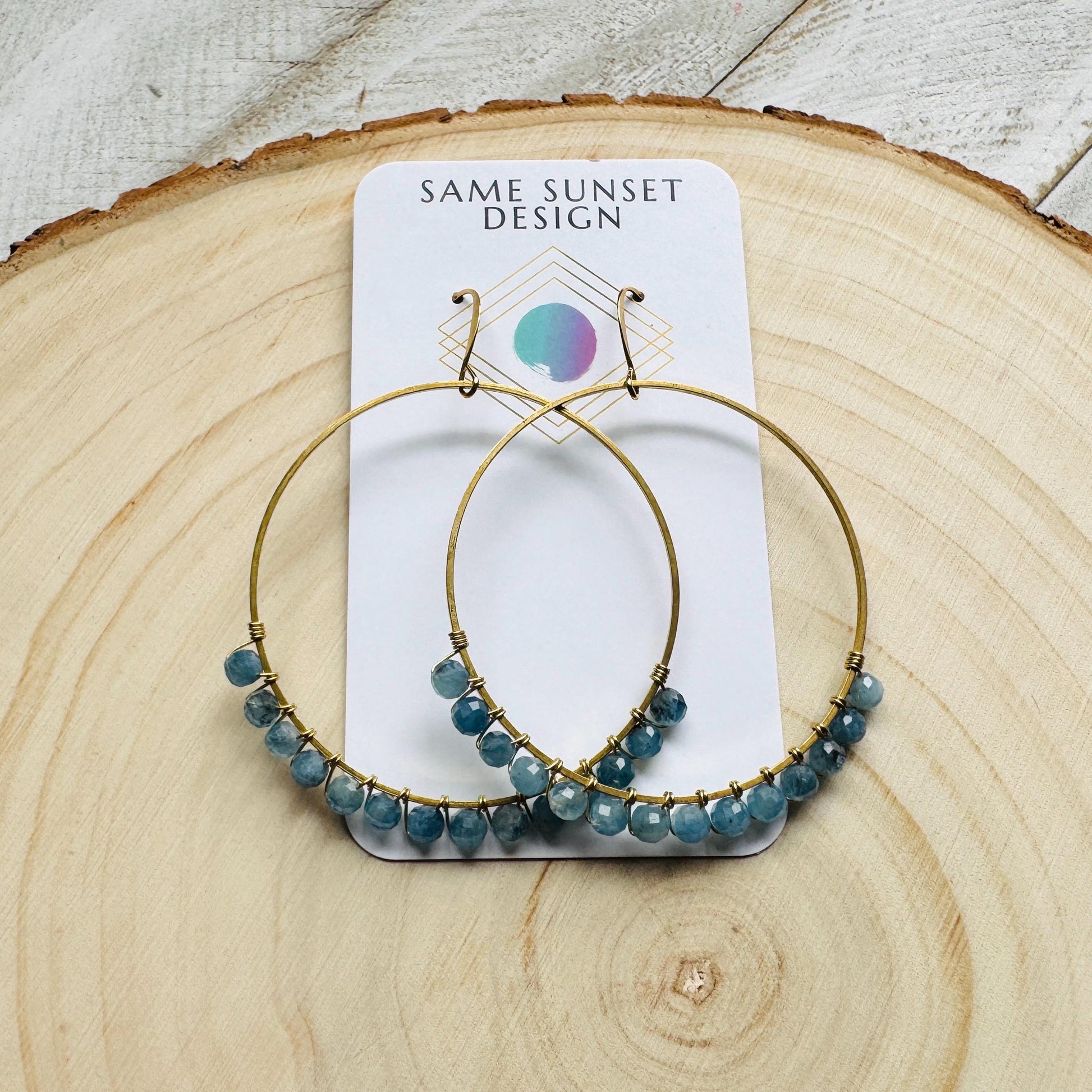 Aquamarine Hoop Earrings, Blue Earrings, Bridesmaid Jewelry, Birthday Gift for Daughter, Wire Wrapped Hoops, Unique Gifts for Birthday