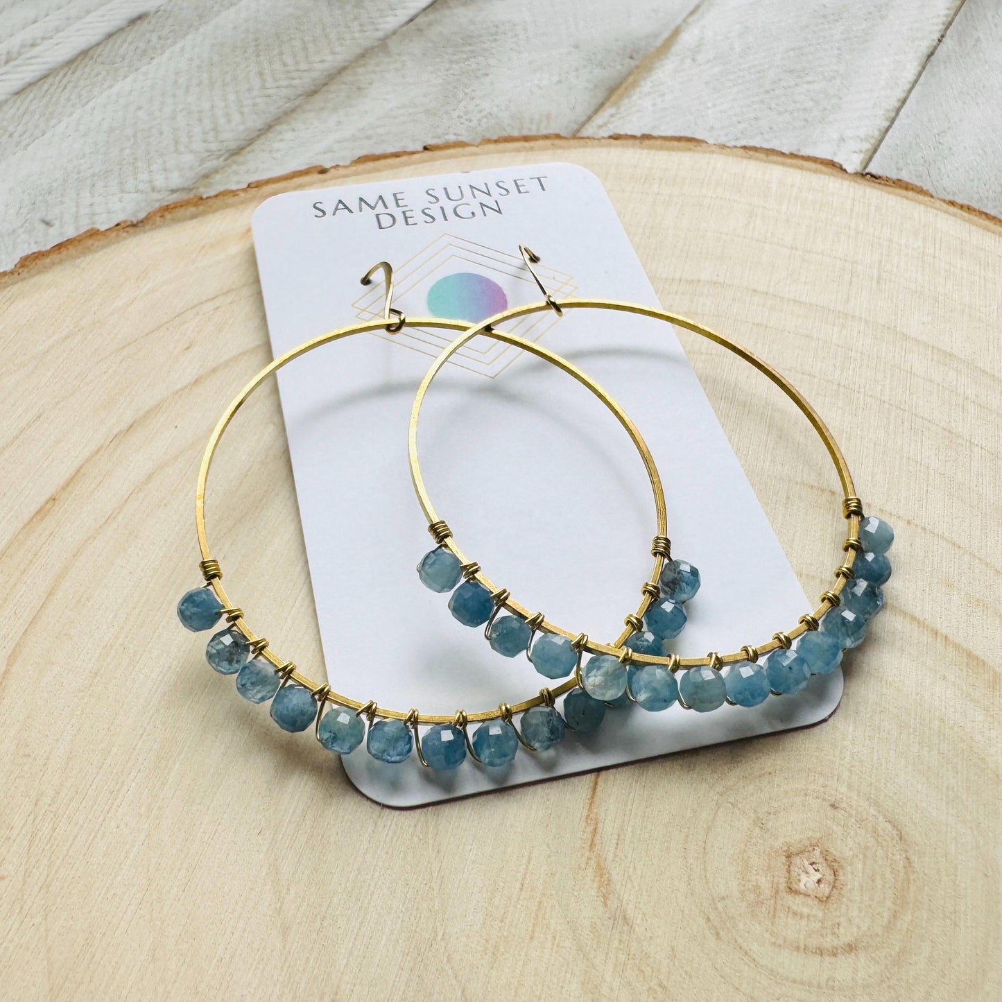 Aquamarine Hoop Earrings, Blue Earrings, Bridesmaid Jewelry, Birthday Gift for Daughter, Wire Wrapped Hoops, Unique Gifts for Birthday