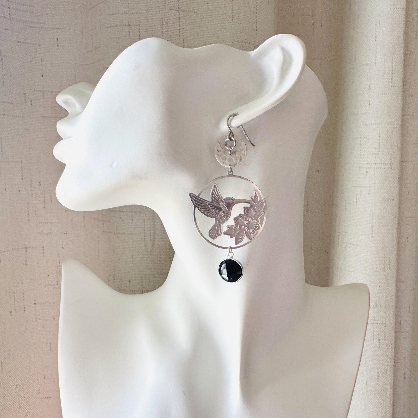 Hummingbird Earrings, Onyx Earrings, Bird Earrings, Modern Chic Jewelry, Unique Gifts for Birthday, Science Teacher Gift, Bridal Jewelry