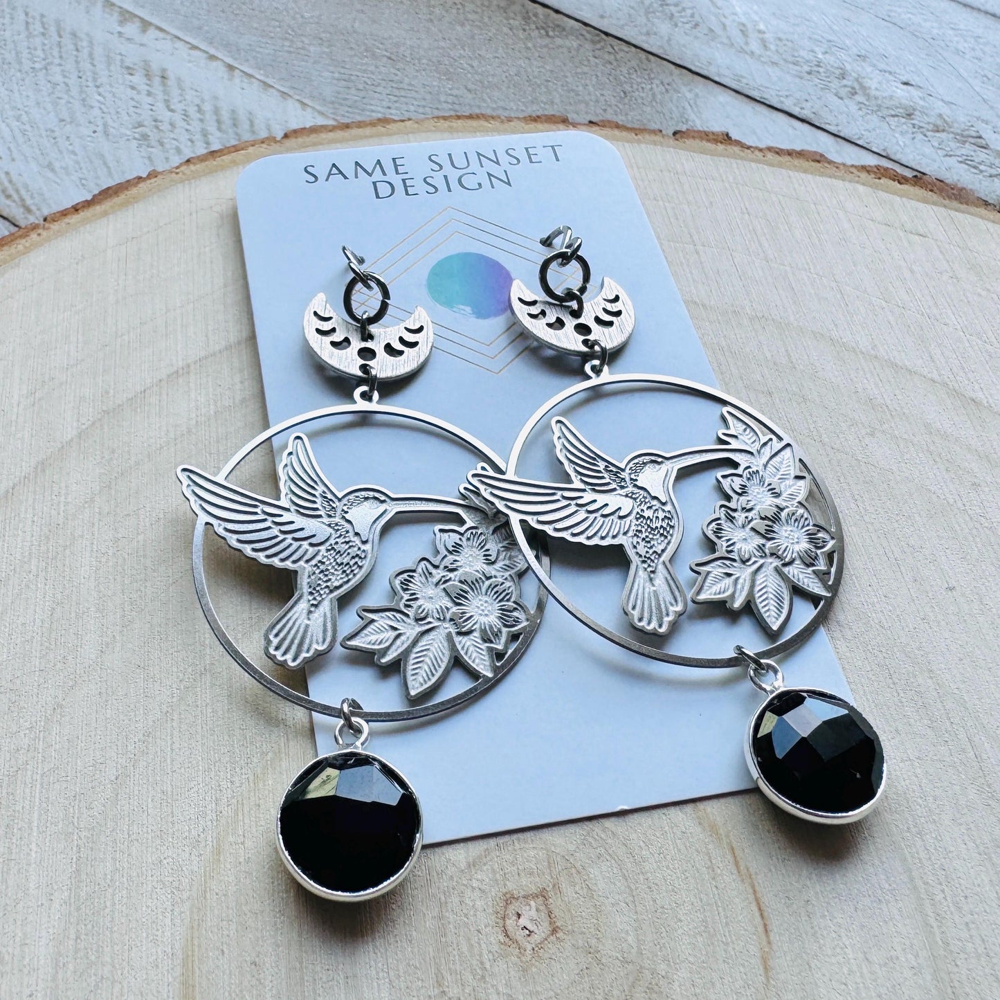 Hummingbird Earrings, Onyx Earrings, Bird Earrings, Modern Chic Jewelry, Unique Gifts for Birthday, Science Teacher Gift, Bridal Jewelry